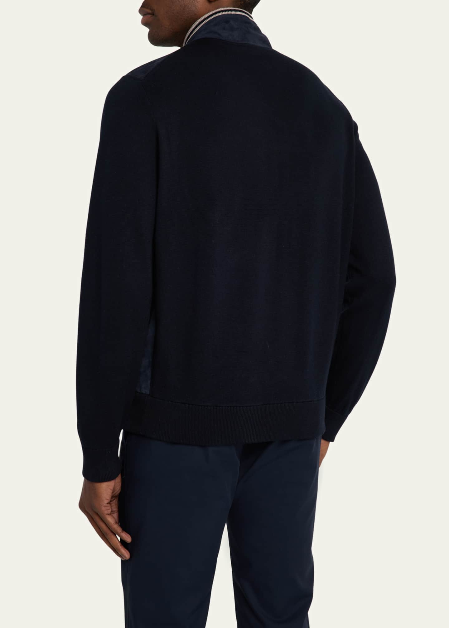 Fioroni Men's Suede Full-Zip Knit Bomber Jacket Image 3 of 5
