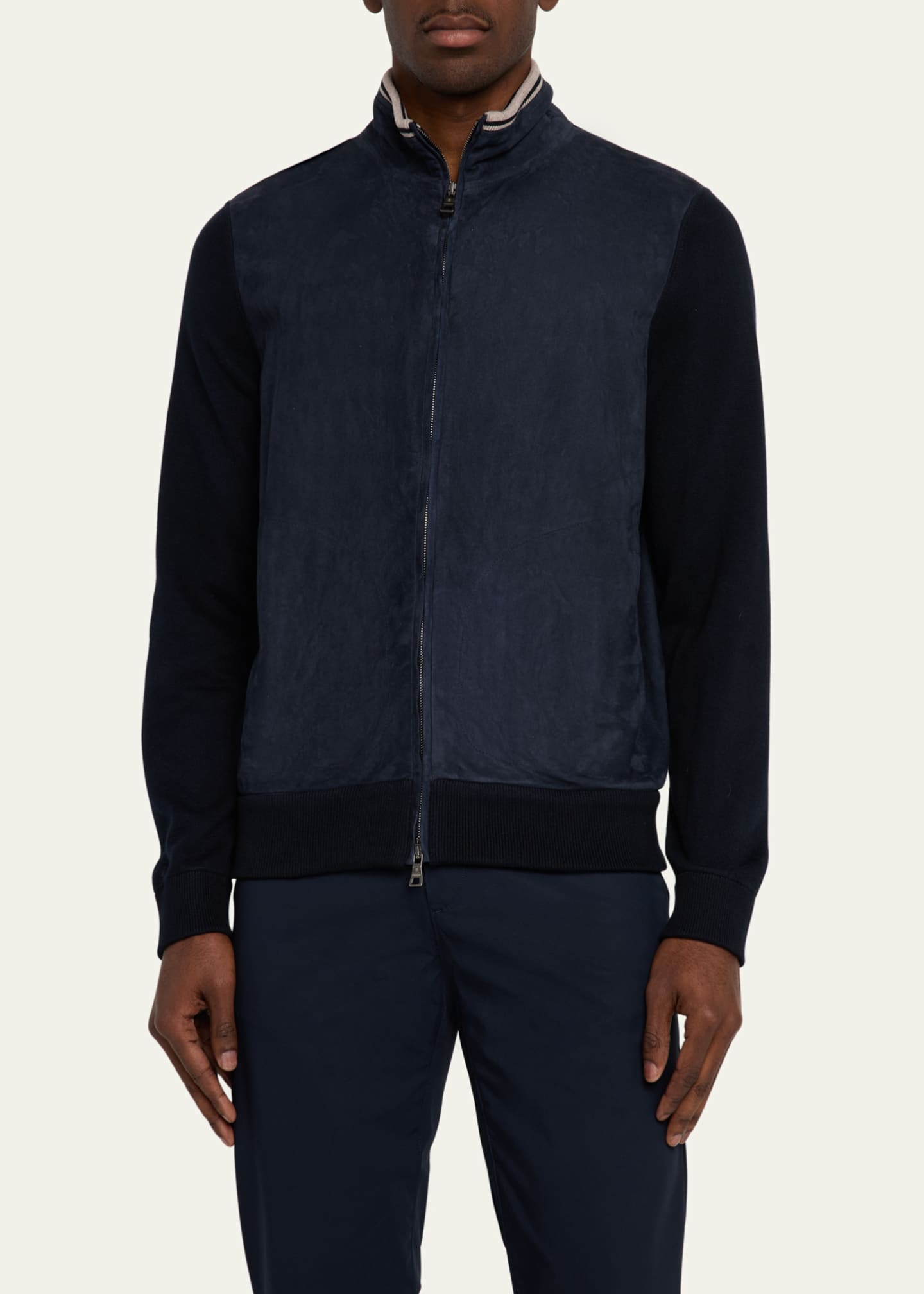 Fioroni Men's Suede Full-Zip Knit Bomber Jacket Image 4 of 5
