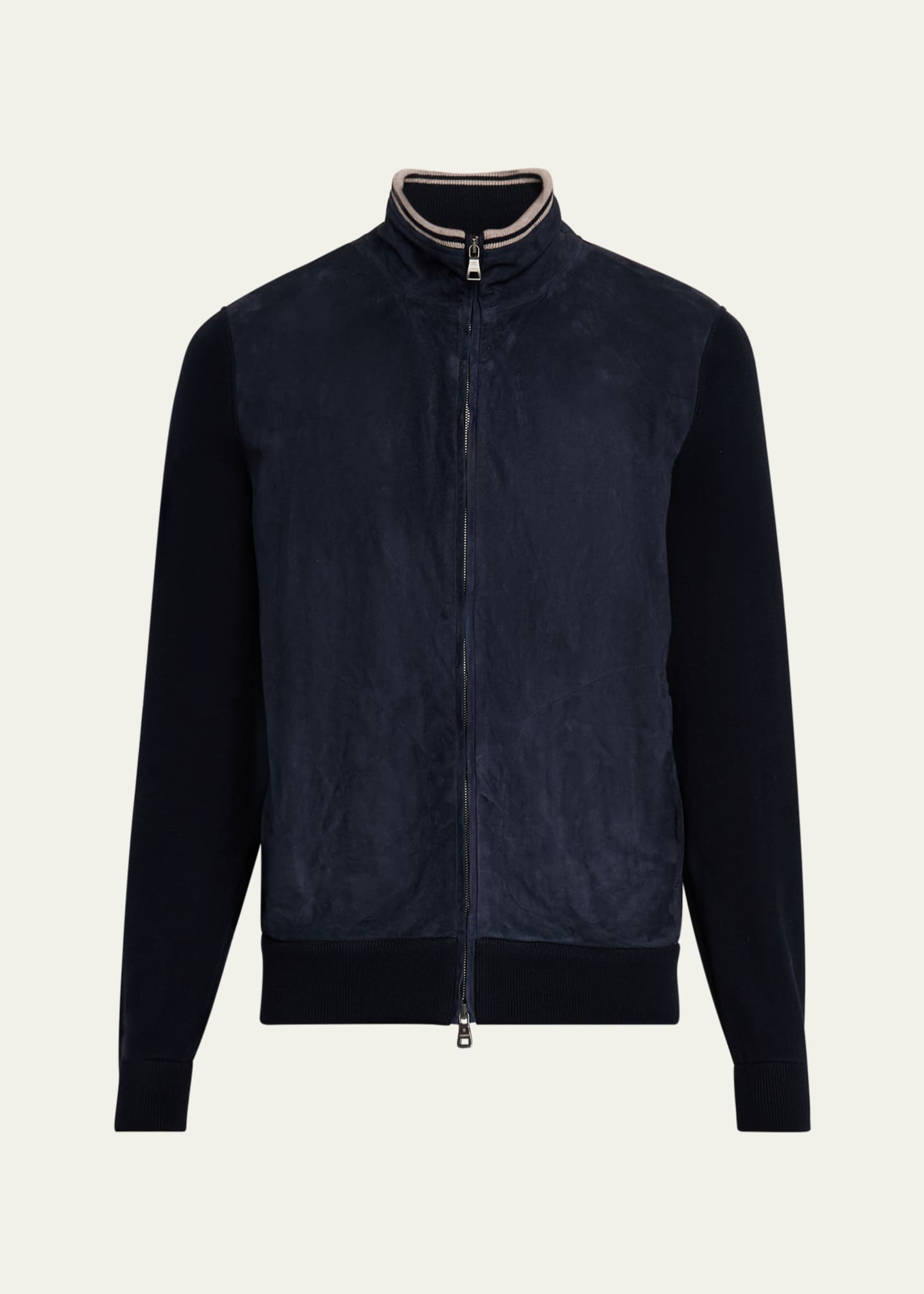 Fioroni Men's Suede Full-Zip Knit Bomber Jacket Image 1 of 5