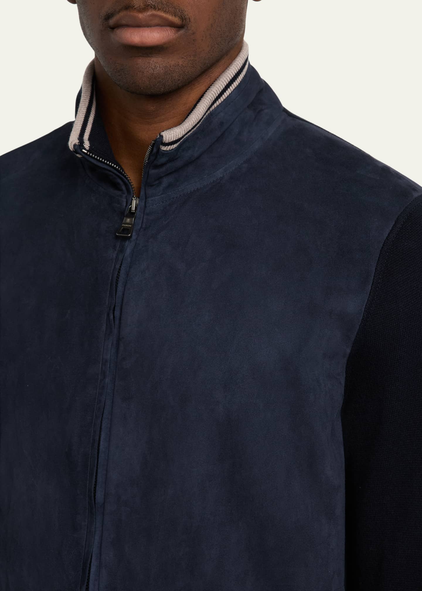 Fioroni Men's Suede Full-Zip Knit Bomber Jacket Image 5 of 5