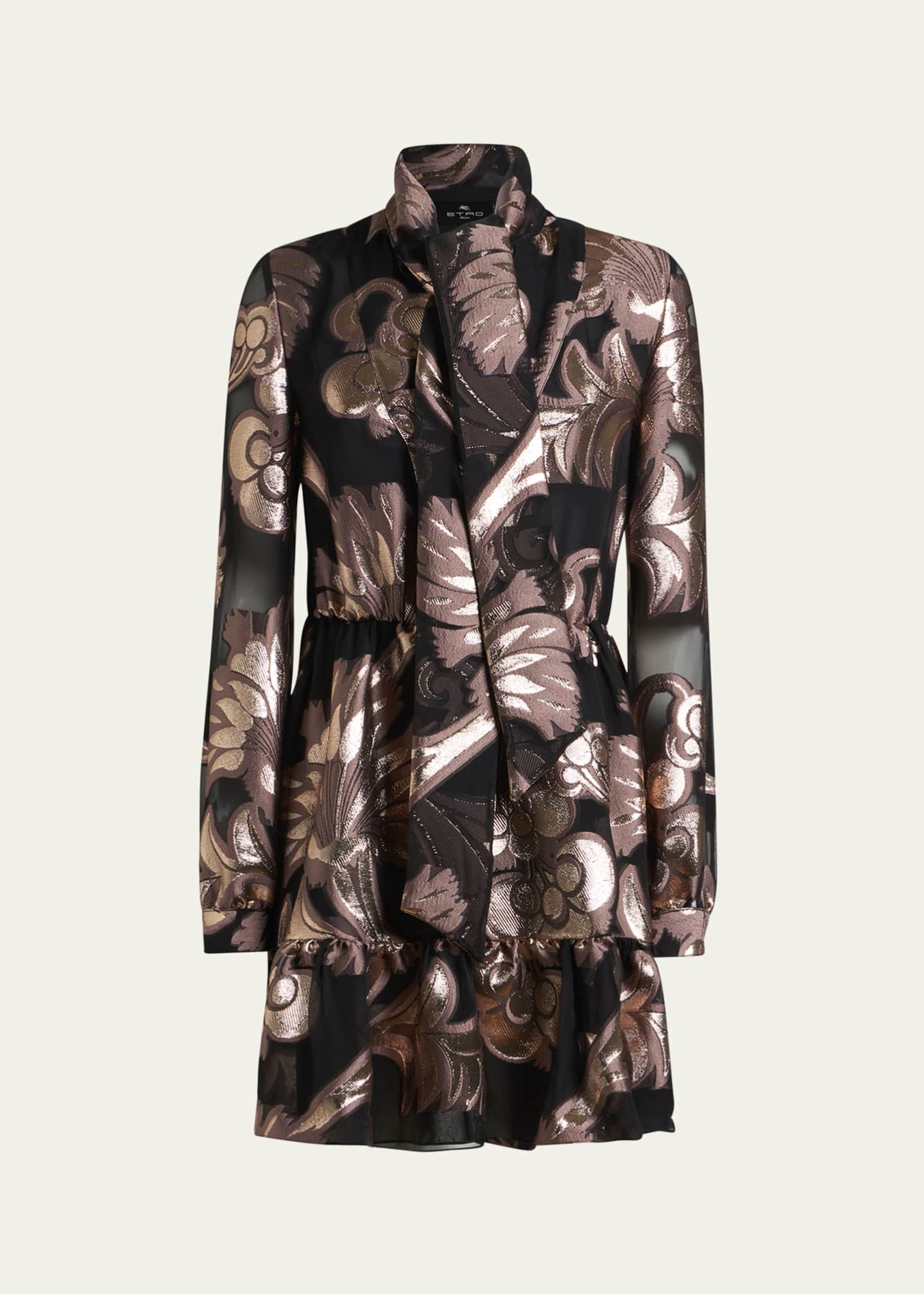 Jacquard Tie-Neck Mini Dress