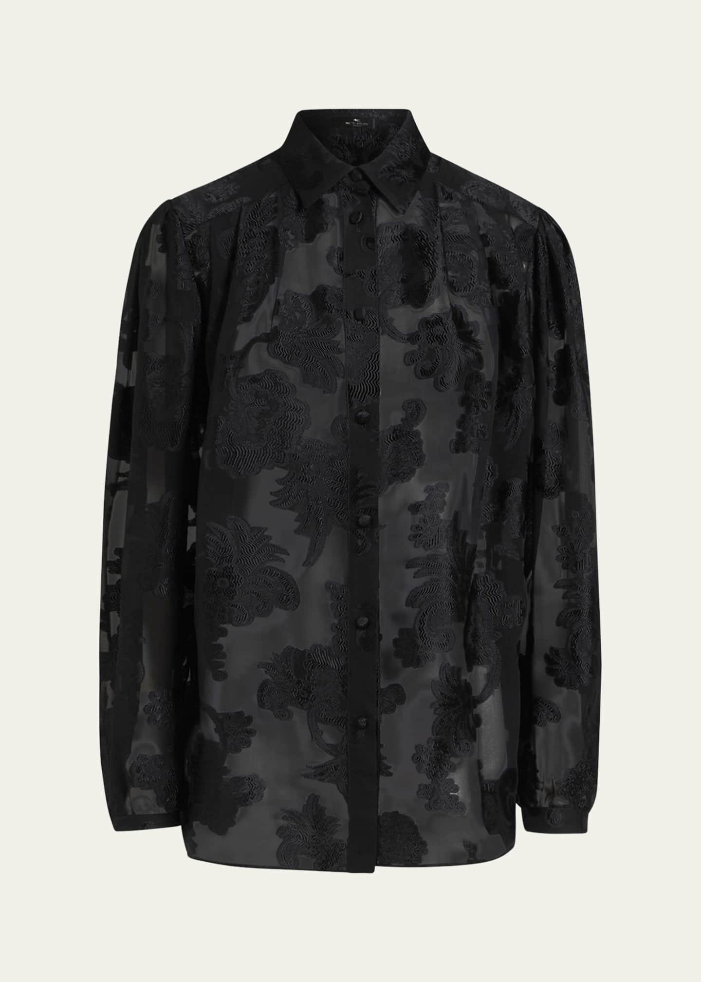 Etro Floral-Embroidered Semi Sheer Blouse