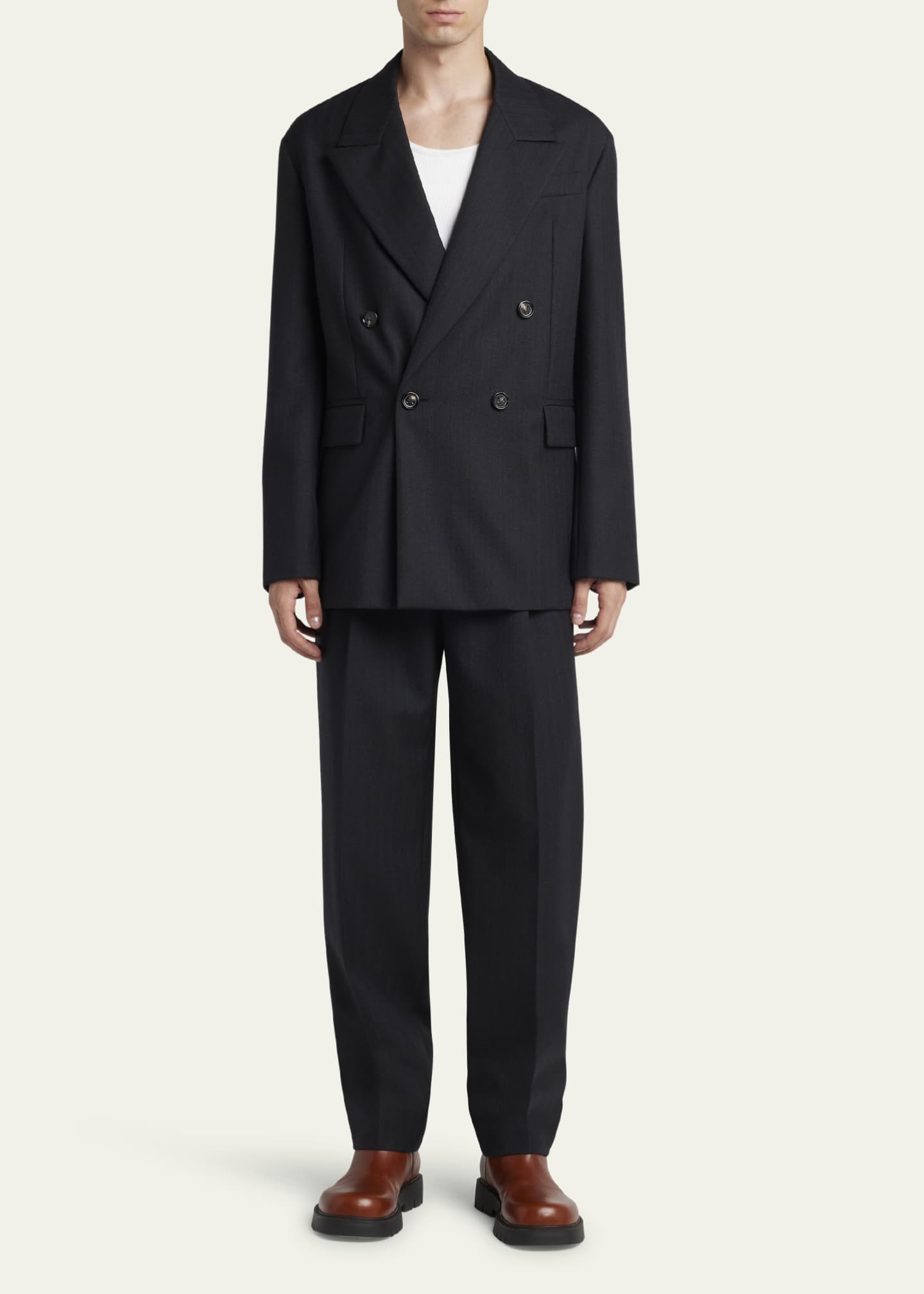 Bottega Veneta Men's Subtle Stripe Pleated Pants Image 2 of 5