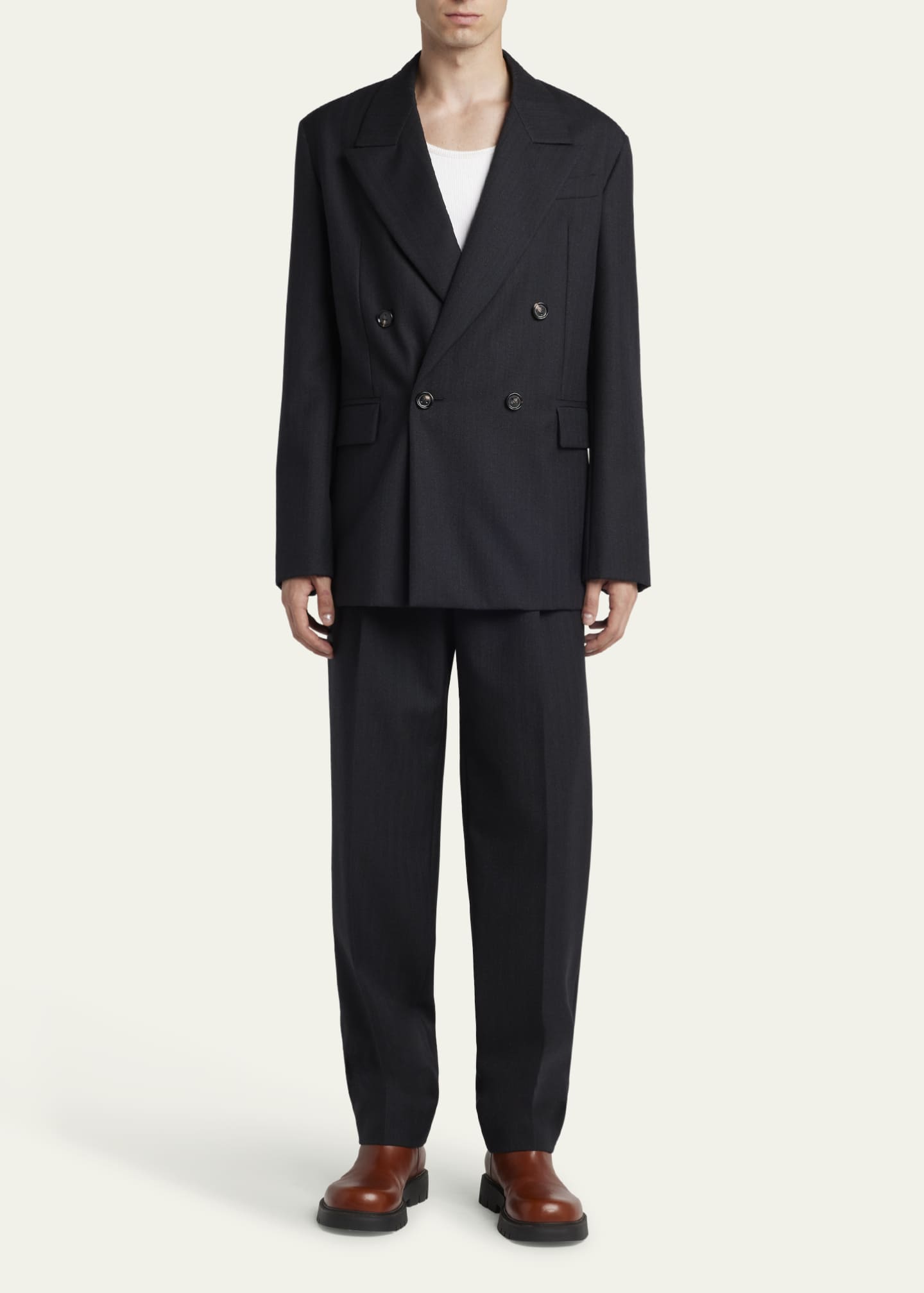 Bottega Veneta Men's Subtle Stripe Double-Breasted Sport Coat Image 2 of 5