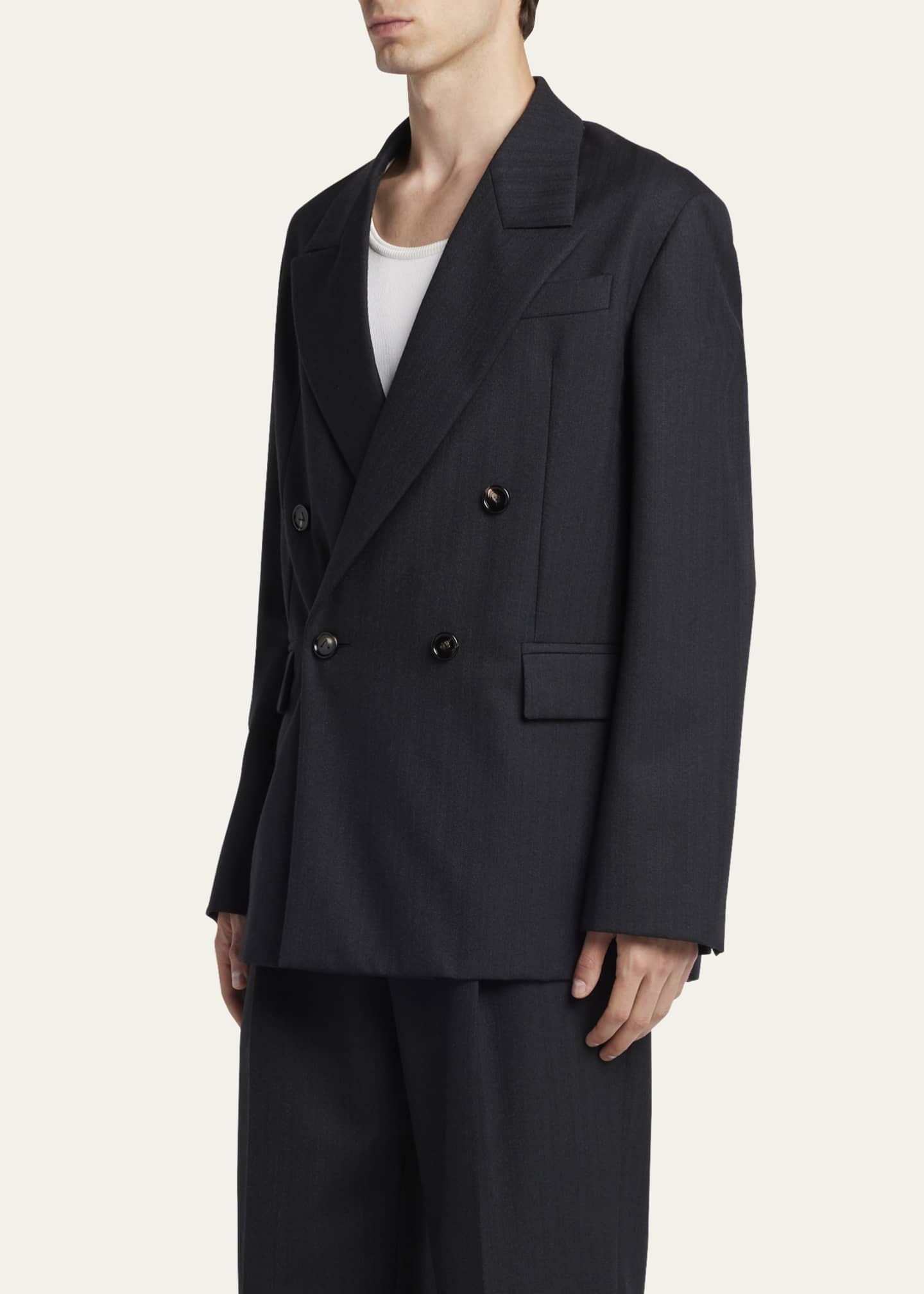 Bottega Veneta Men's Subtle Stripe Double-Breasted Sport Coat Image 4 of 5