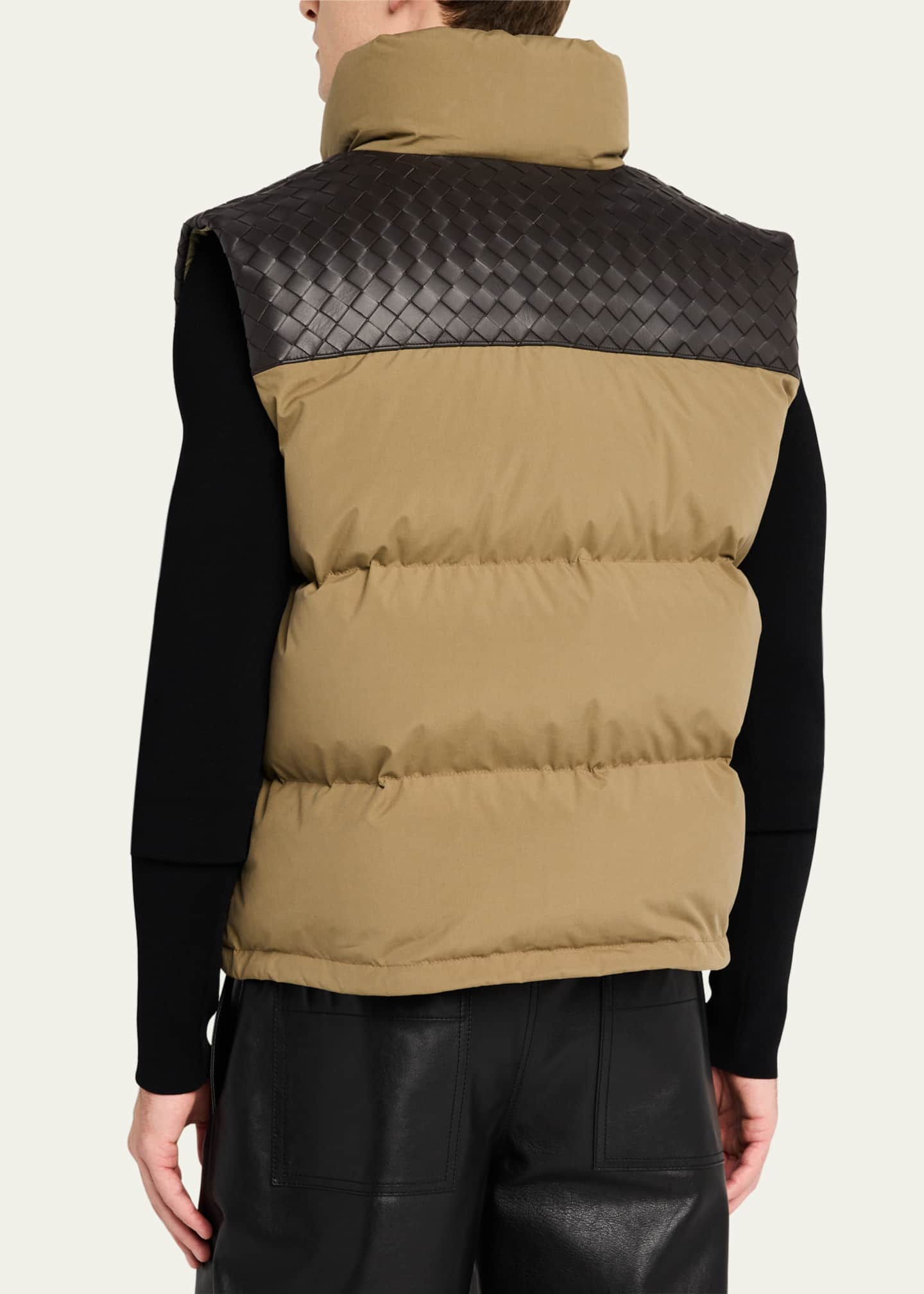 Bottega Veneta Men's Cotton and Intrecciato Leather Puffer Vest Image 3 of 5