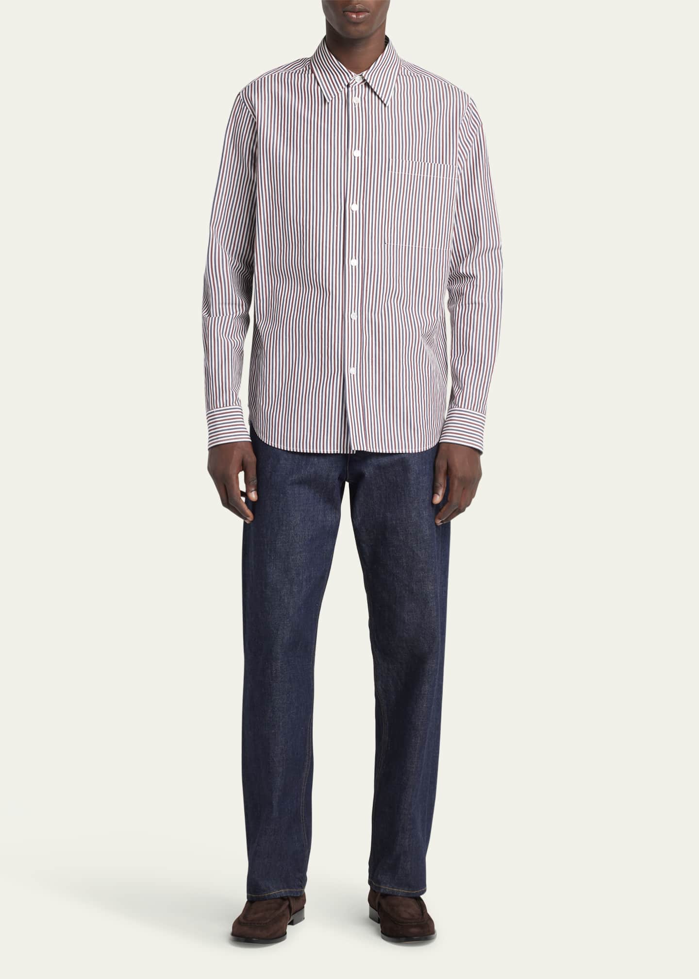 Bottega Veneta Men's Striped Poplin Dress Shirt Image 2 of 5