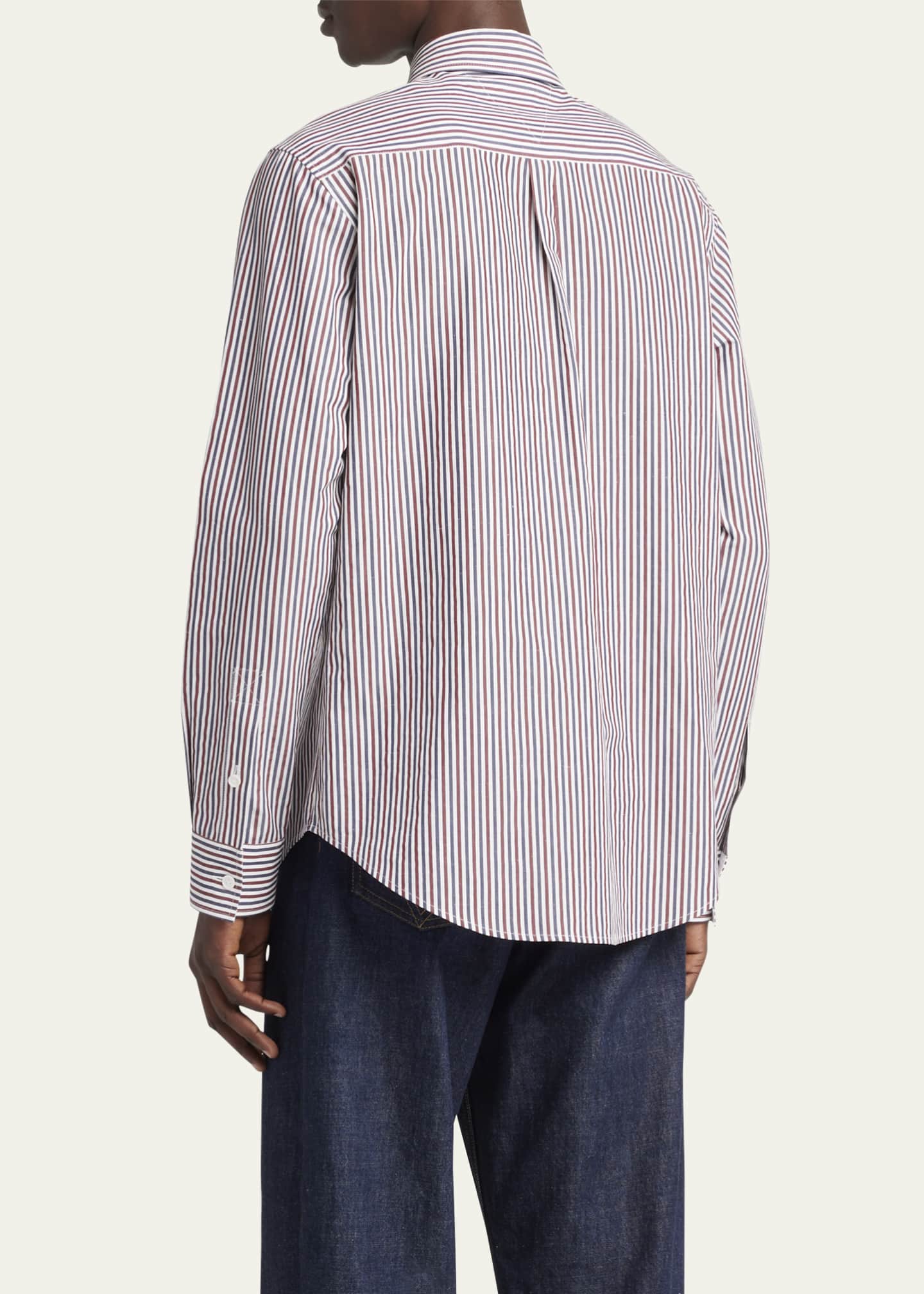 Bottega Veneta Men's Striped Poplin Dress Shirt Image 3 of 5