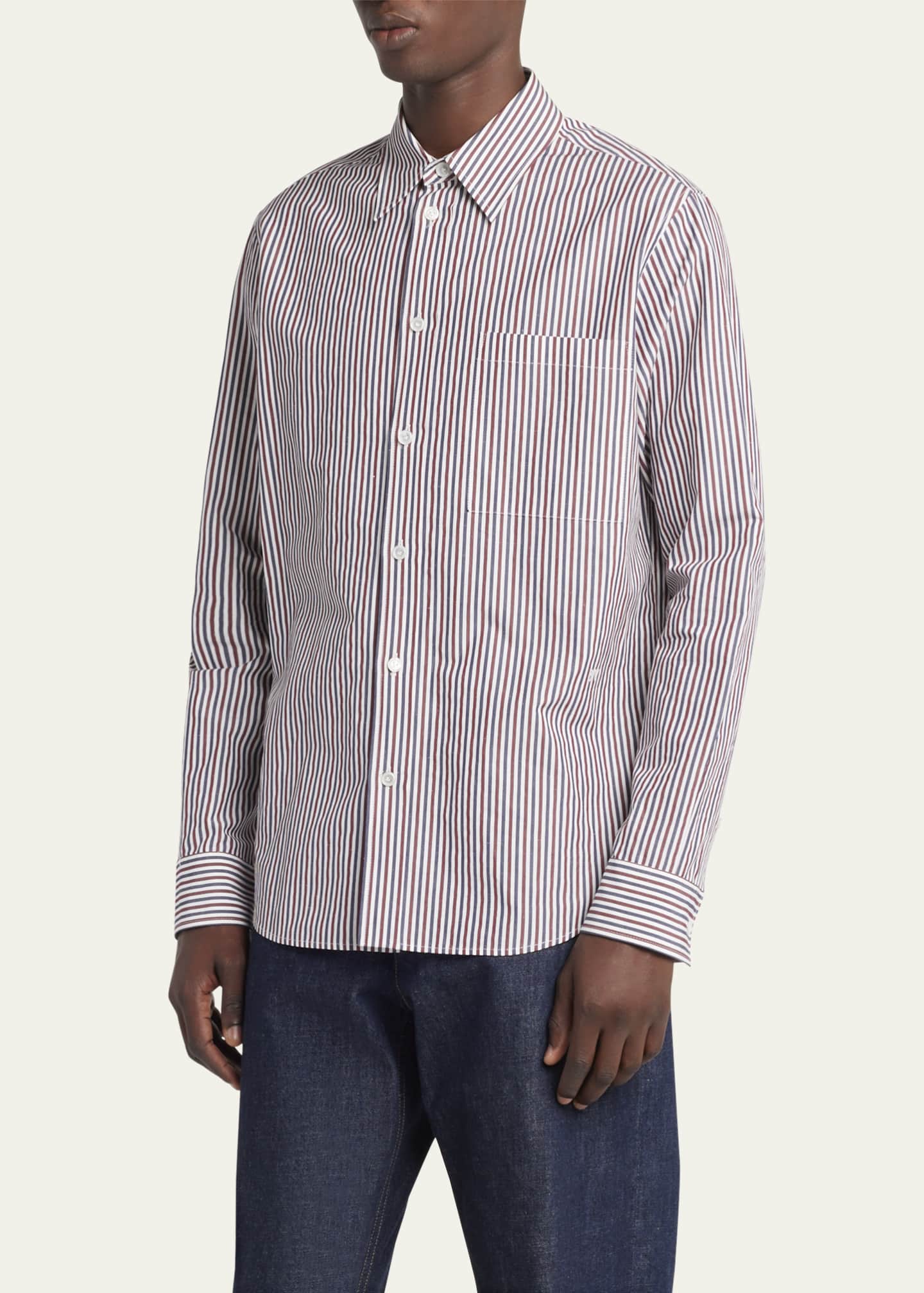 Bottega Veneta Men's Striped Poplin Dress Shirt Image 4 of 5