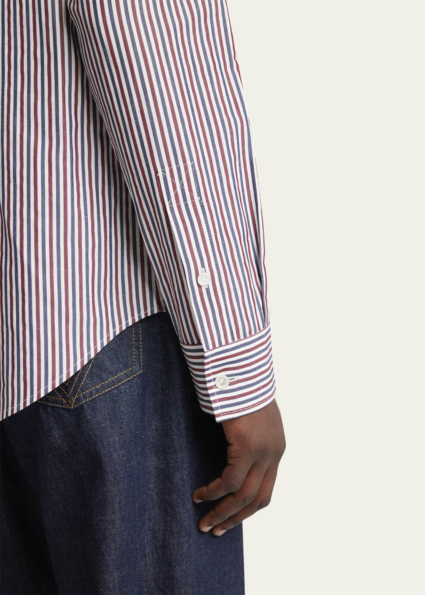 Bottega Veneta Men's Striped Poplin Dress Shirt Image 5 of 5