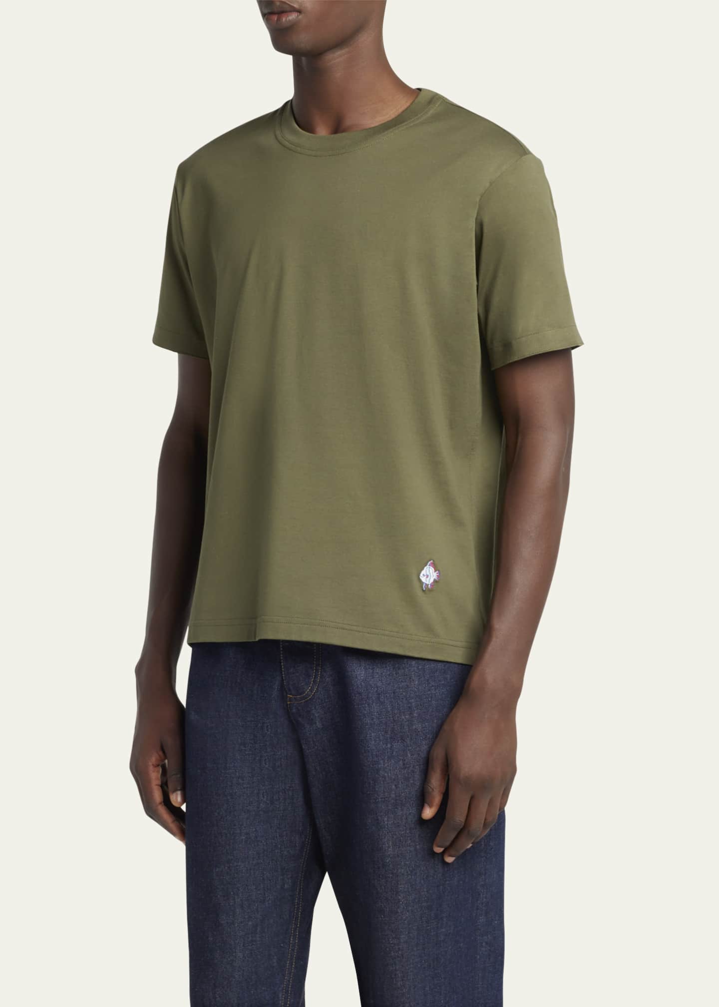 Bottega Veneta Men's Jersey Fish Embroidered T-Shirt Image 4 of 5