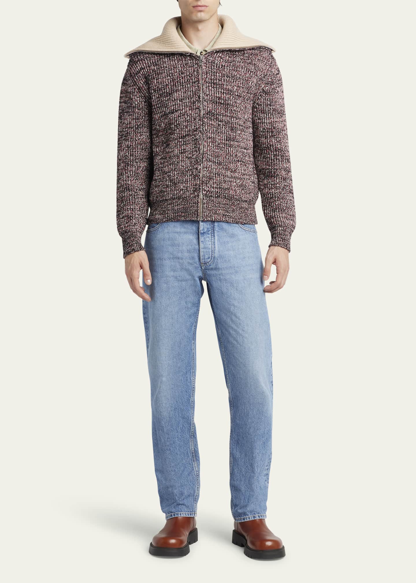 Bottega Veneta Men's Melange Sailor Collar Zip Sweater Image 2 of 5