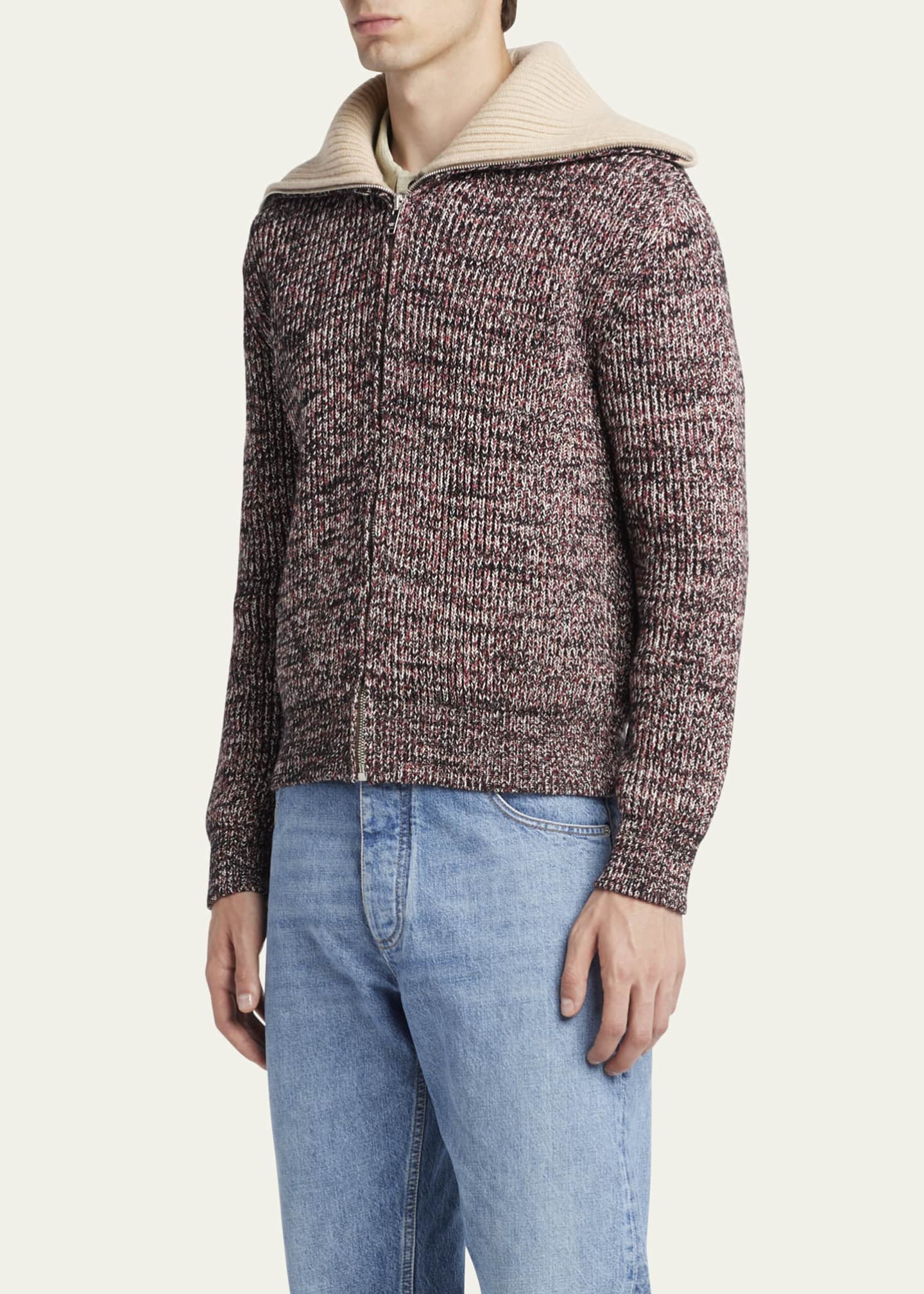 Bottega Veneta Men's Melange Sailor Collar Zip Sweater Image 4 of 5