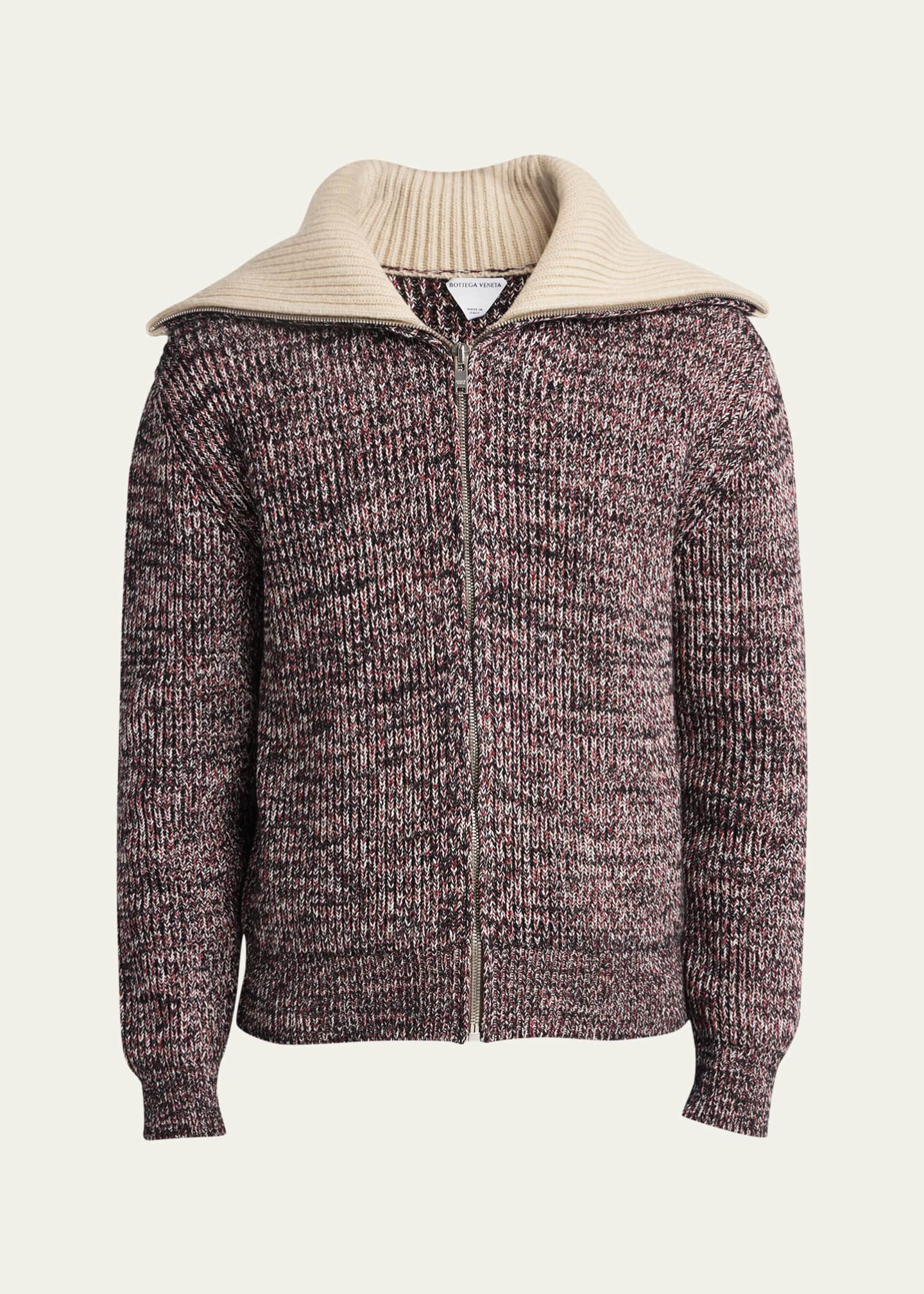 Bottega Veneta Men's Melange Sailor Collar Zip Sweater Image 1 of 5