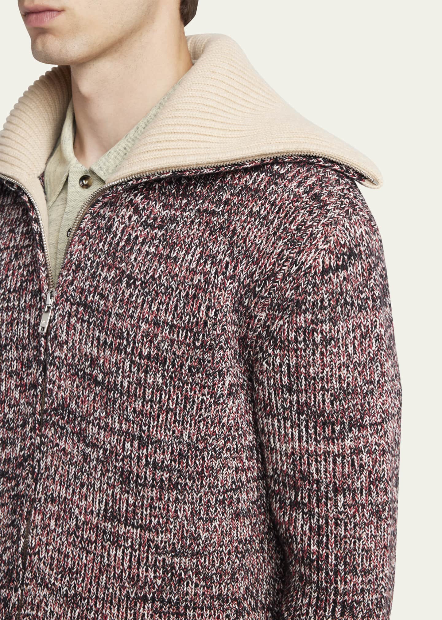 Bottega Veneta Men's Melange Sailor Collar Zip Sweater Image 5 of 5