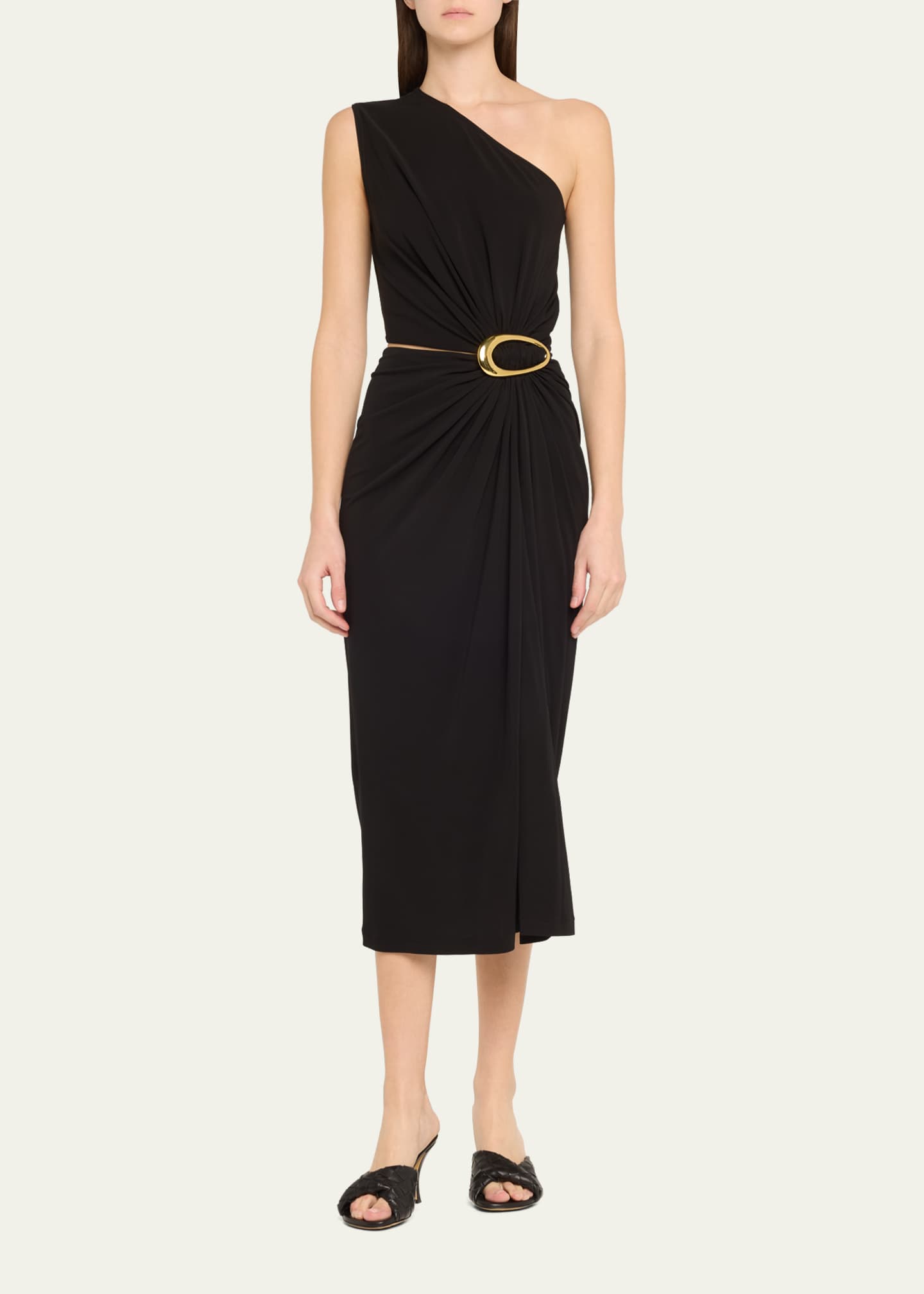 Bottega Veneta One-Shoulder Crepe Viscose Jersey Buckled Dress Image 2 of 5