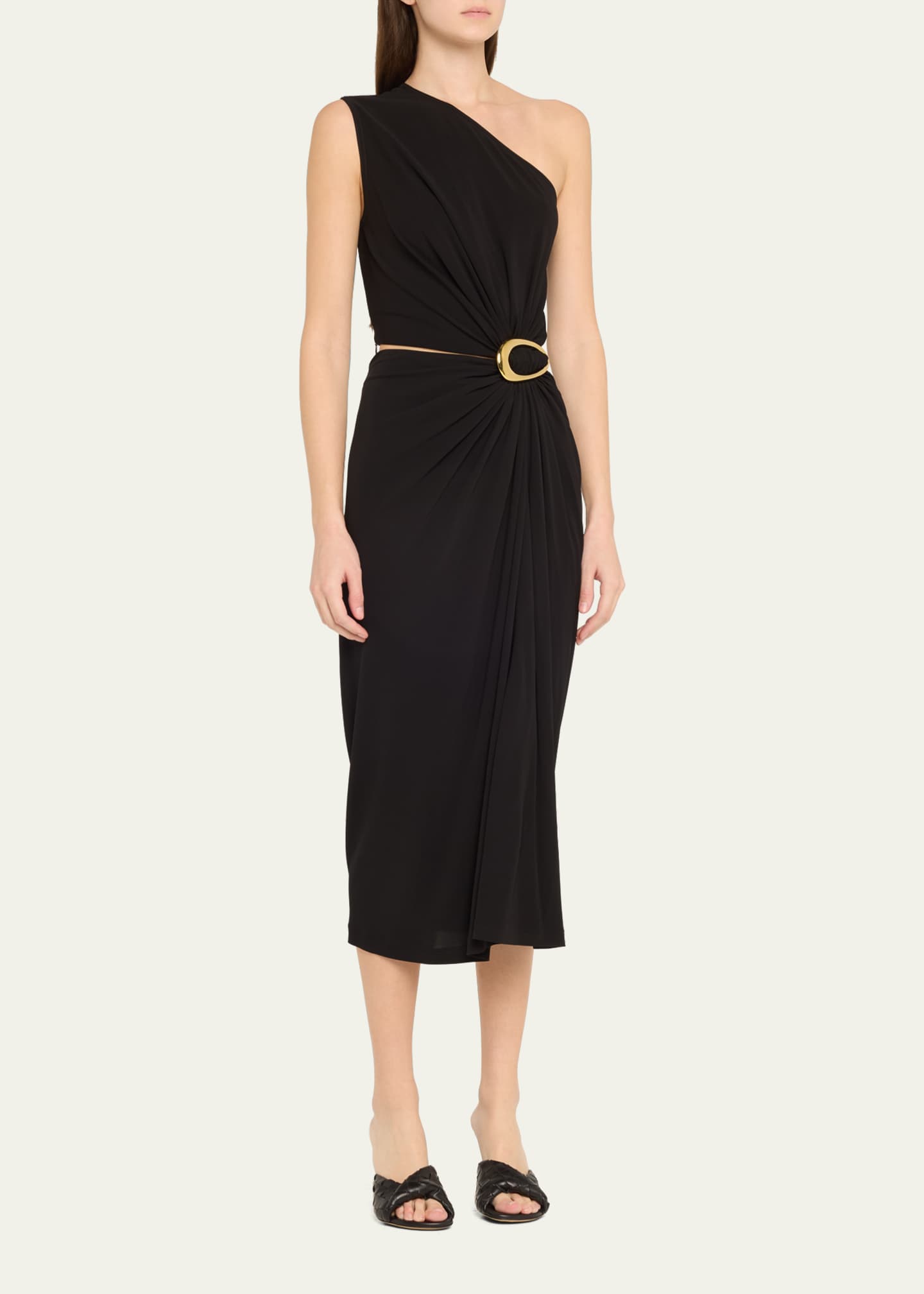 Bottega Veneta One-Shoulder Crepe Viscose Jersey Buckled Dress Image 4 of 5