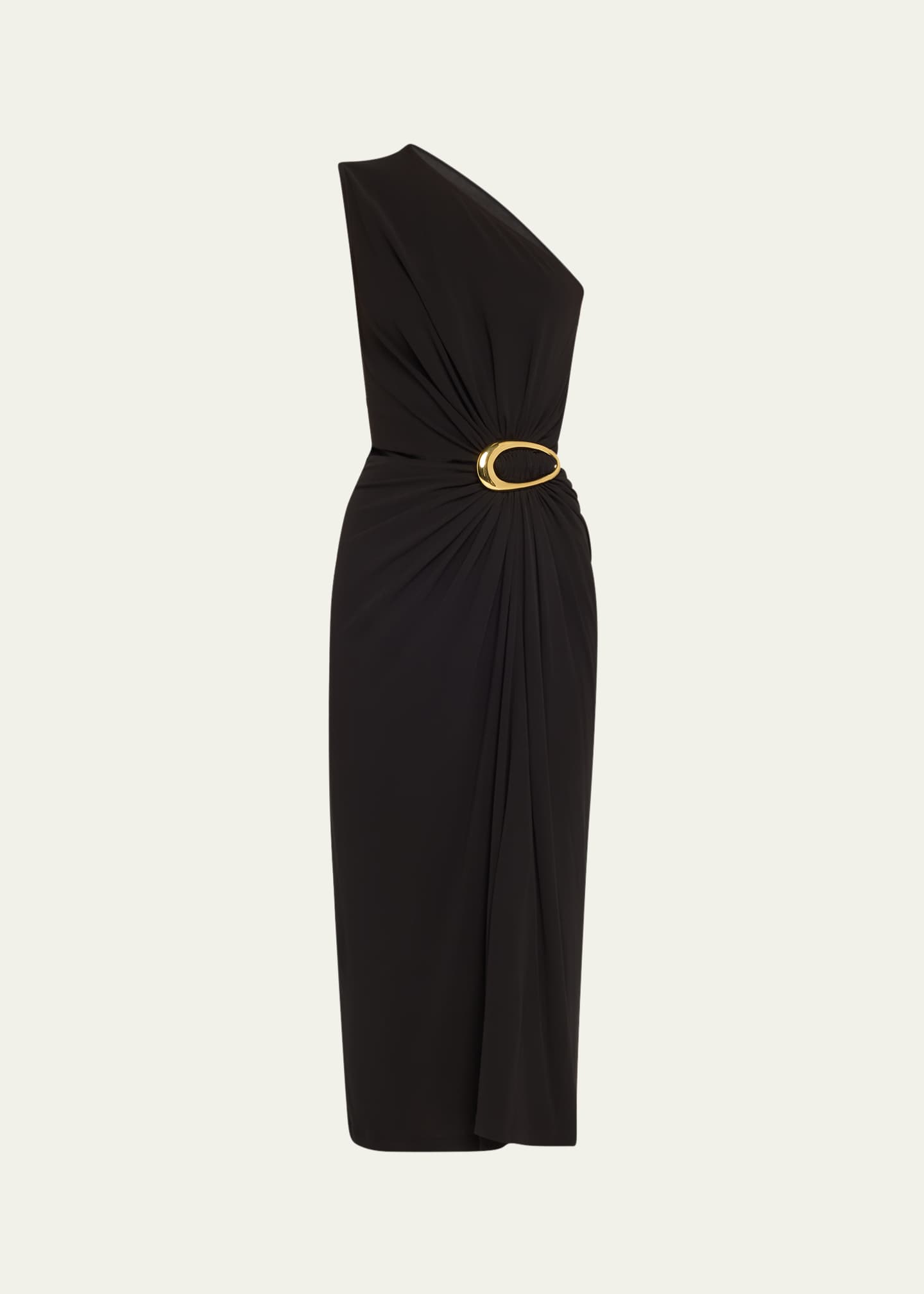 Bottega Veneta One-Shoulder Crepe Viscose Jersey Buckled Dress Image 1 of 5