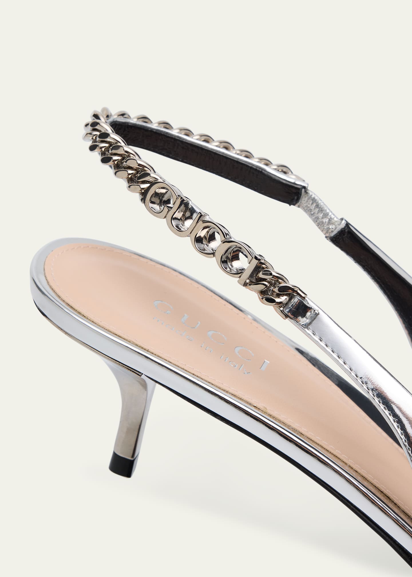 Gucci Signoria Metallic Leather Chain Slingback Pumps Image 5 of 6