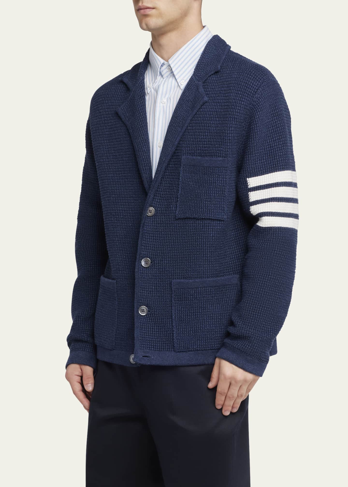 Thom Browne Men's 4-Bar Textured Stitch Cardigan Image 4 of 5