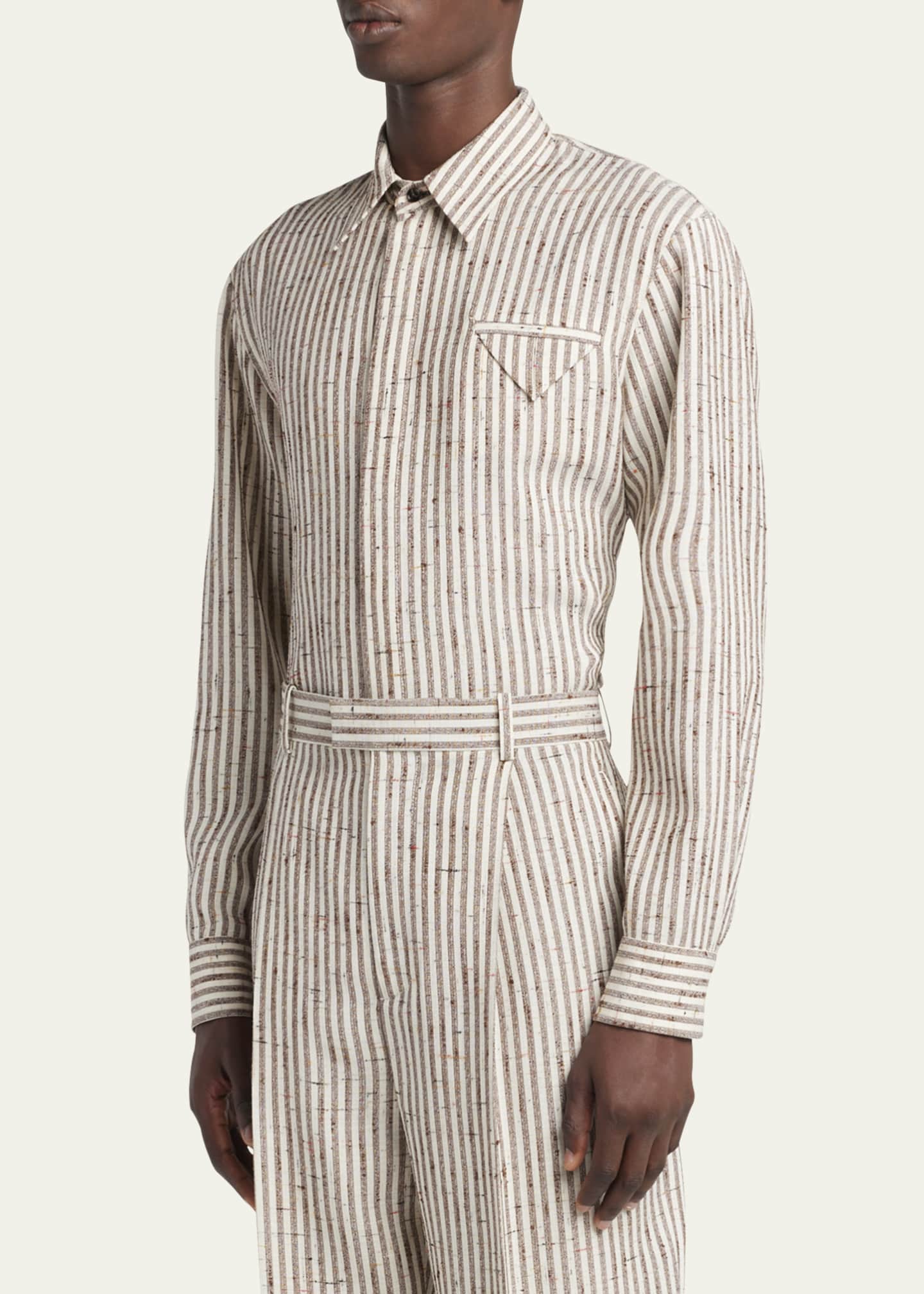 Bottega Veneta Men's Knotted Stripe Button-Down Shirt Image 4 of 5
