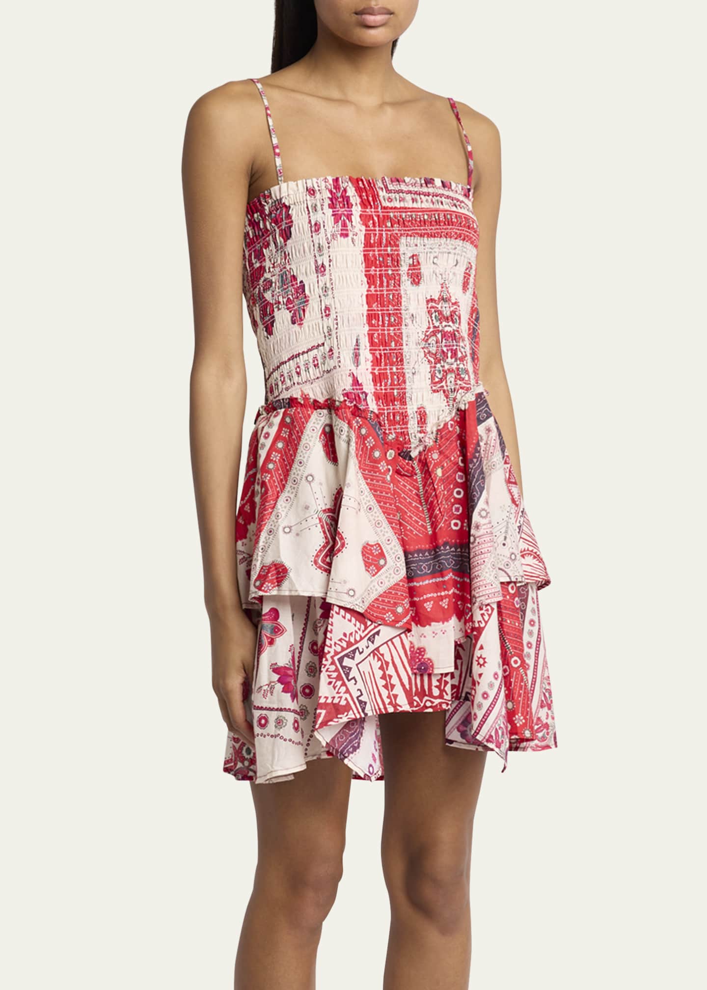 Etoile Isabel Marant Anka Bandana Smocked Mini Dress Image 4 of 5