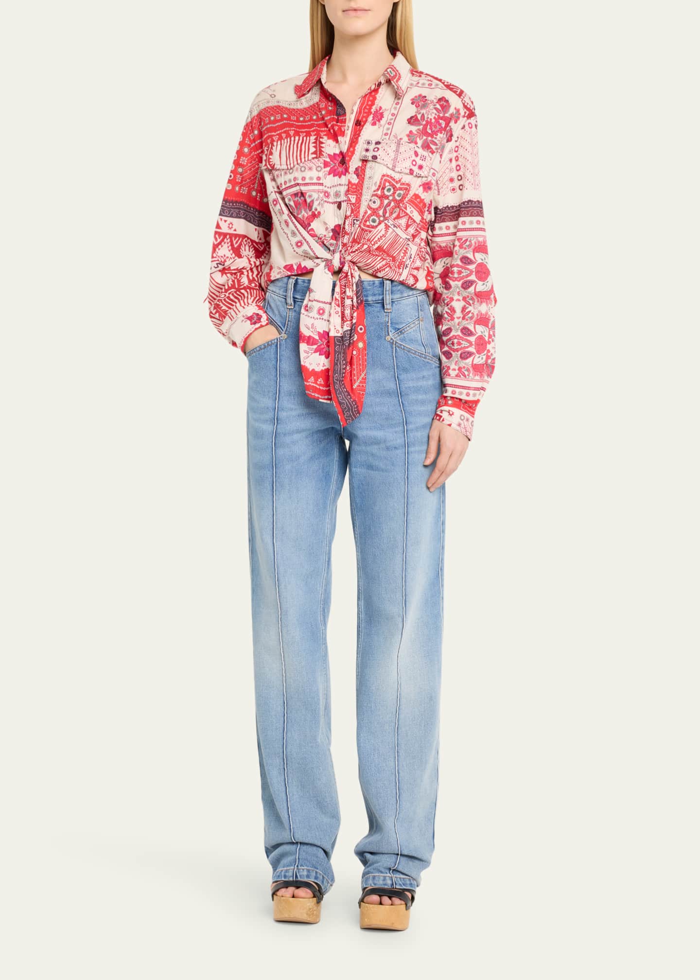 Etoile Isabel Marant Nathy Long-Sleeve Bandana Tie Top Image 2 of 5