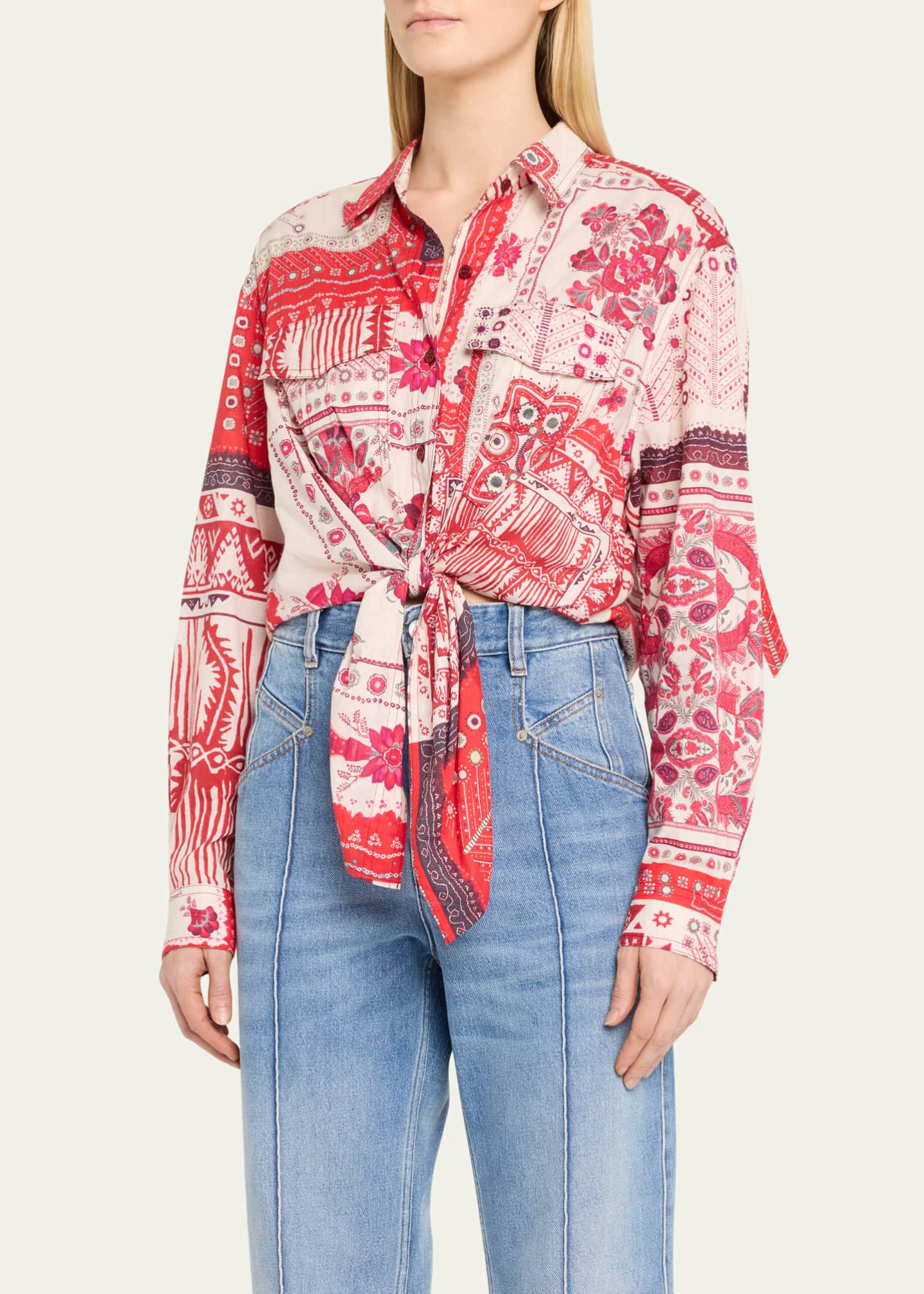 Etoile Isabel Marant Nathy Long-Sleeve Bandana Tie Top Image 4 of 5