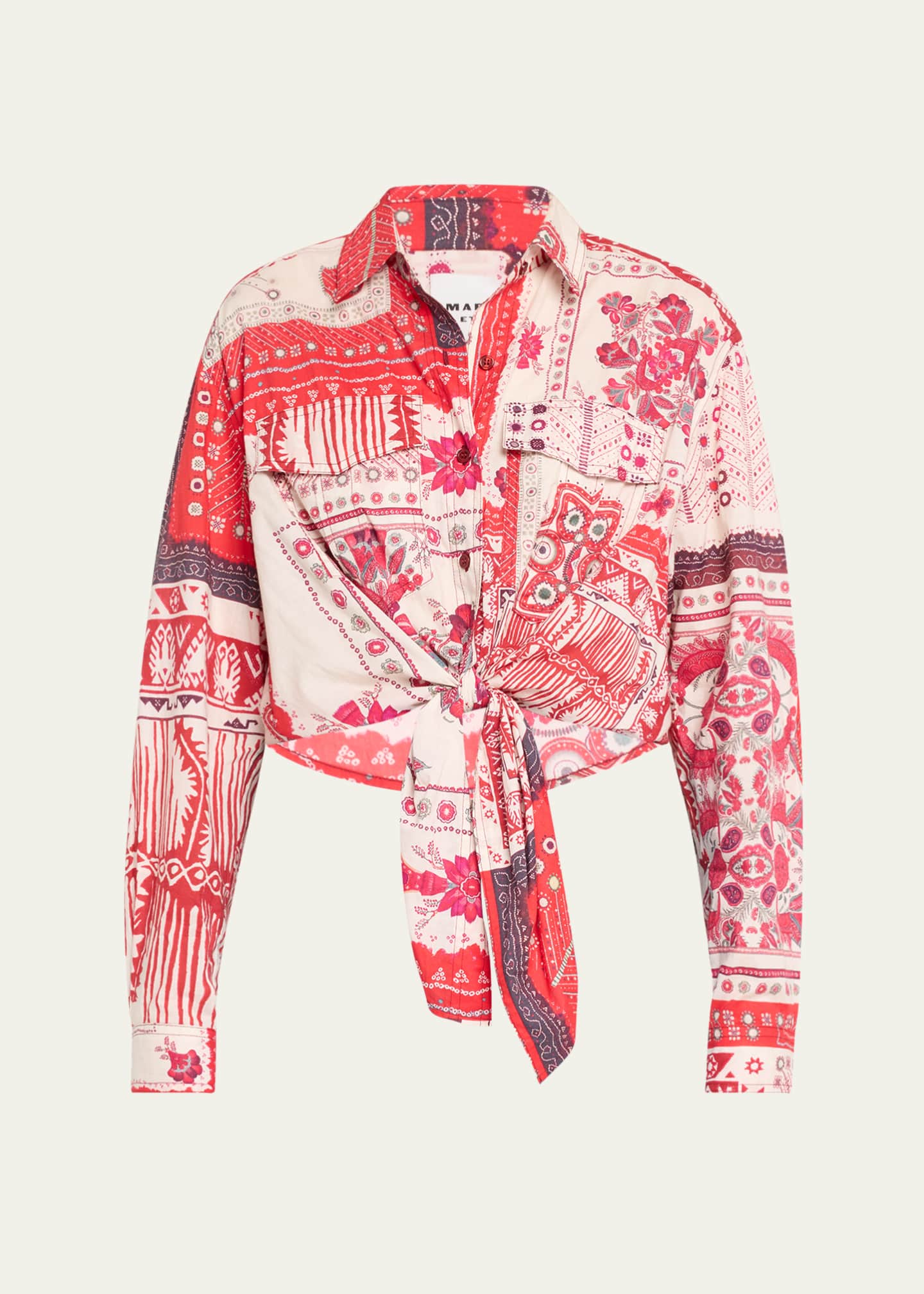 Etoile Isabel Marant Nathy Long-Sleeve Bandana Tie Top Image 1 of 5