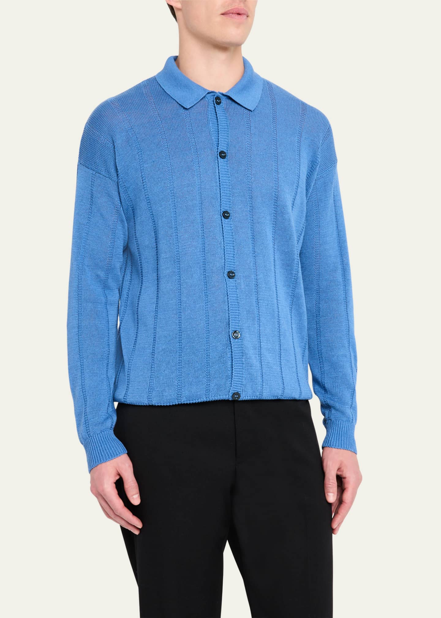 Bergdorf Goodman Men's Cashmere Tonal Stripe Cardigan Image 4 of 5