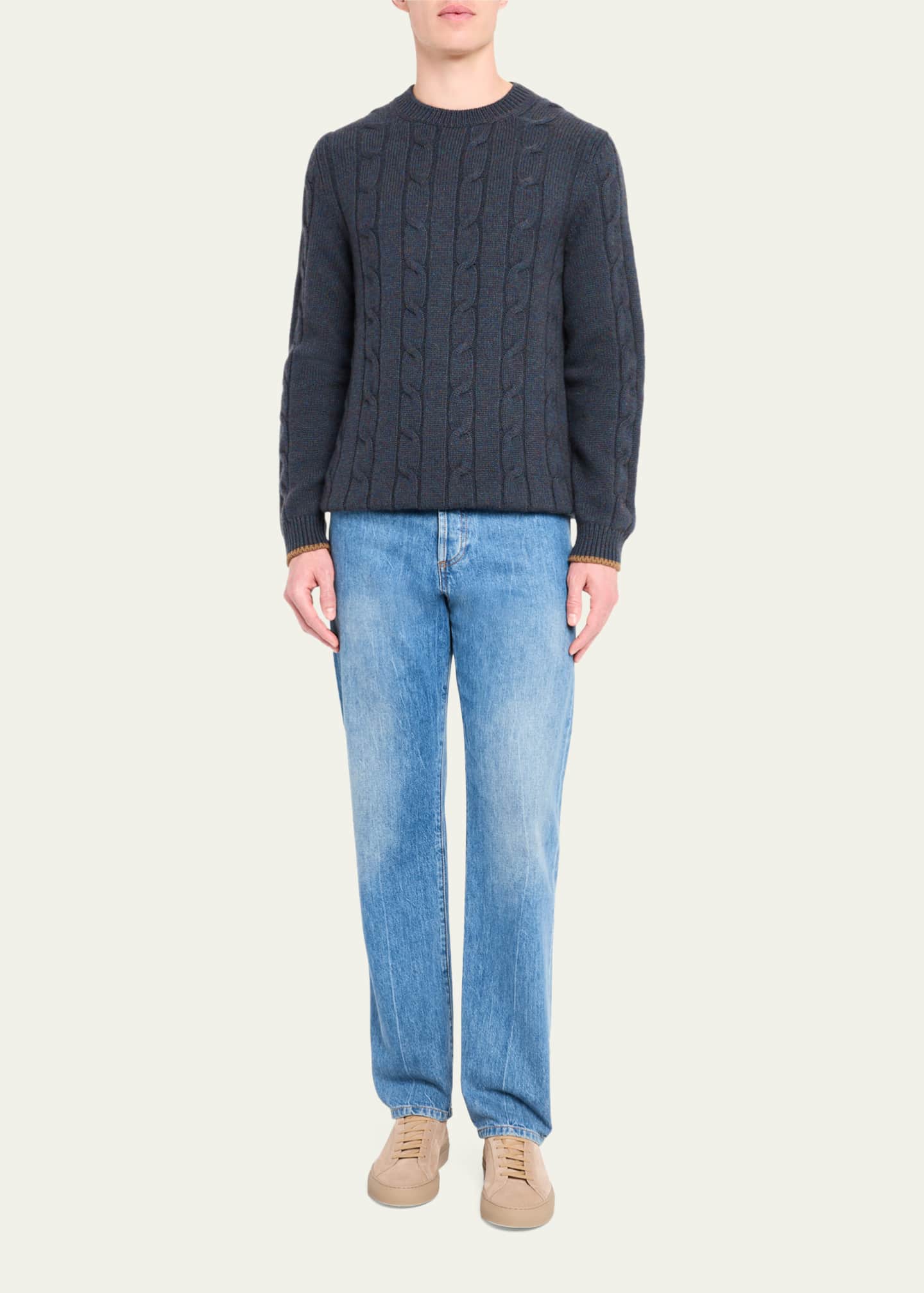 Bergdorf Goodman Men's Cashmere Cable Crewneck Sweater Image 2 of 5