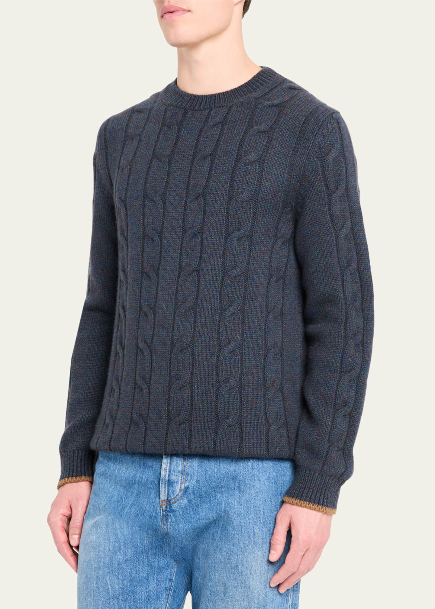 Bergdorf Goodman Men's Cashmere Cable Crewneck Sweater Image 4 of 5