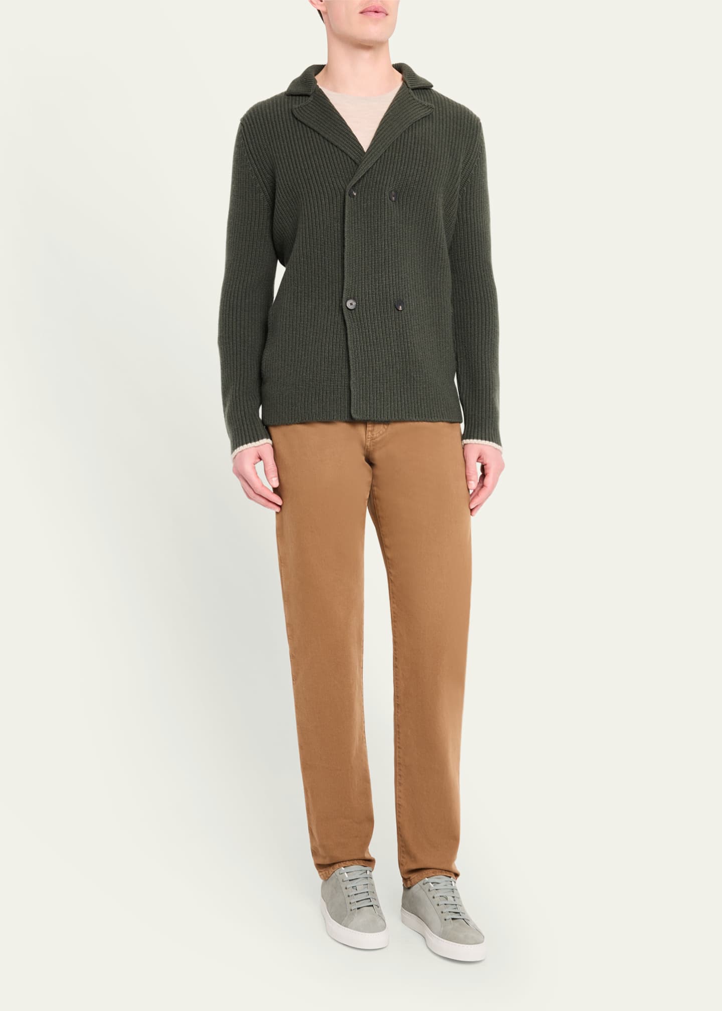 Bergdorf Goodman Men's Cashmere Rib Double-Breasted Jacket Image 2 of 5