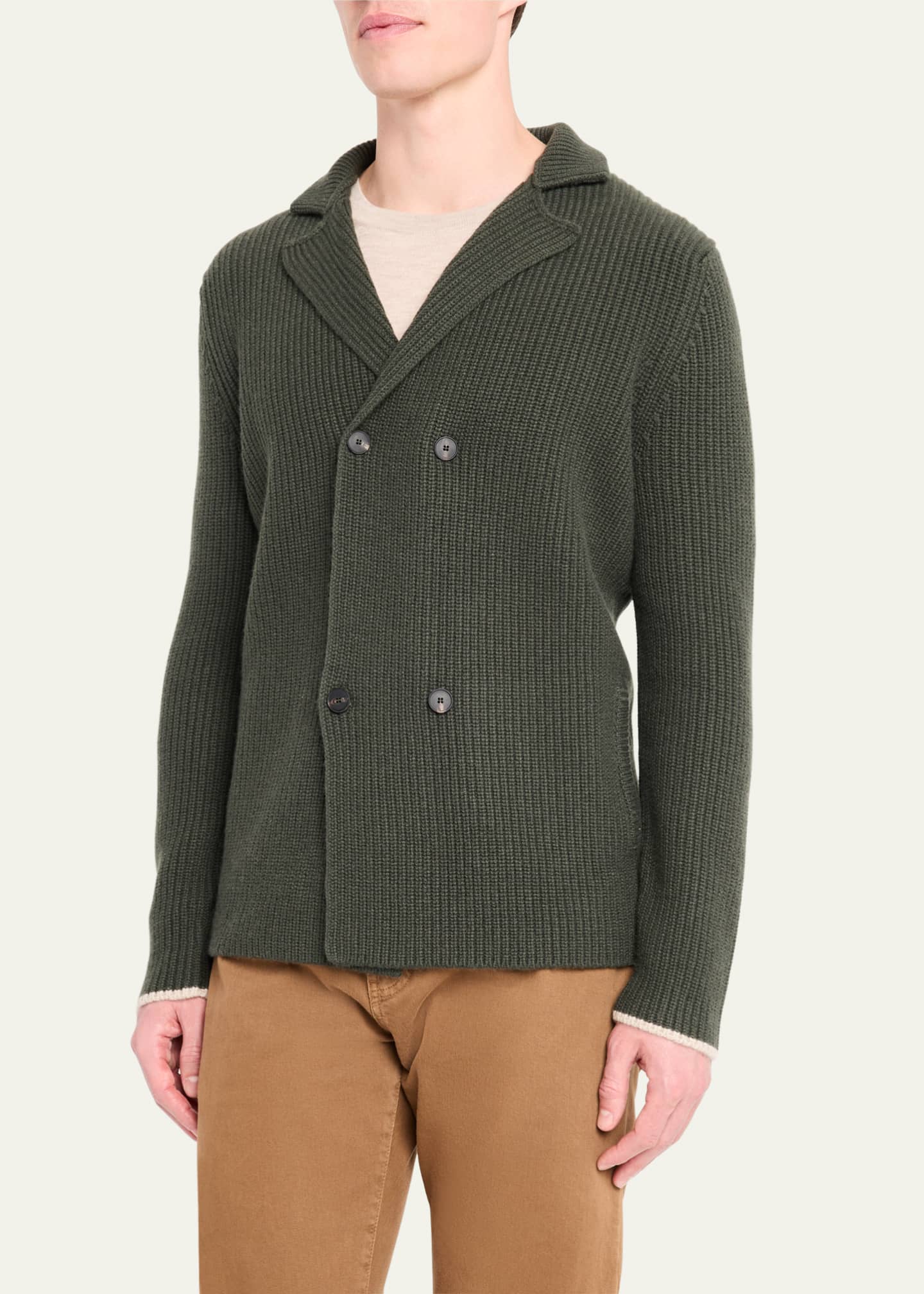 Bergdorf Goodman Men's Cashmere Rib Double-Breasted Jacket Image 4 of 5