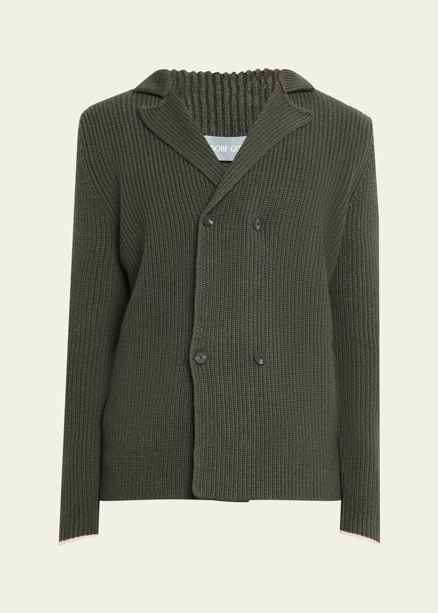 Bergdorf Goodman Men's Cashmere Rib Double-Breasted Jacket Image 1 of 5