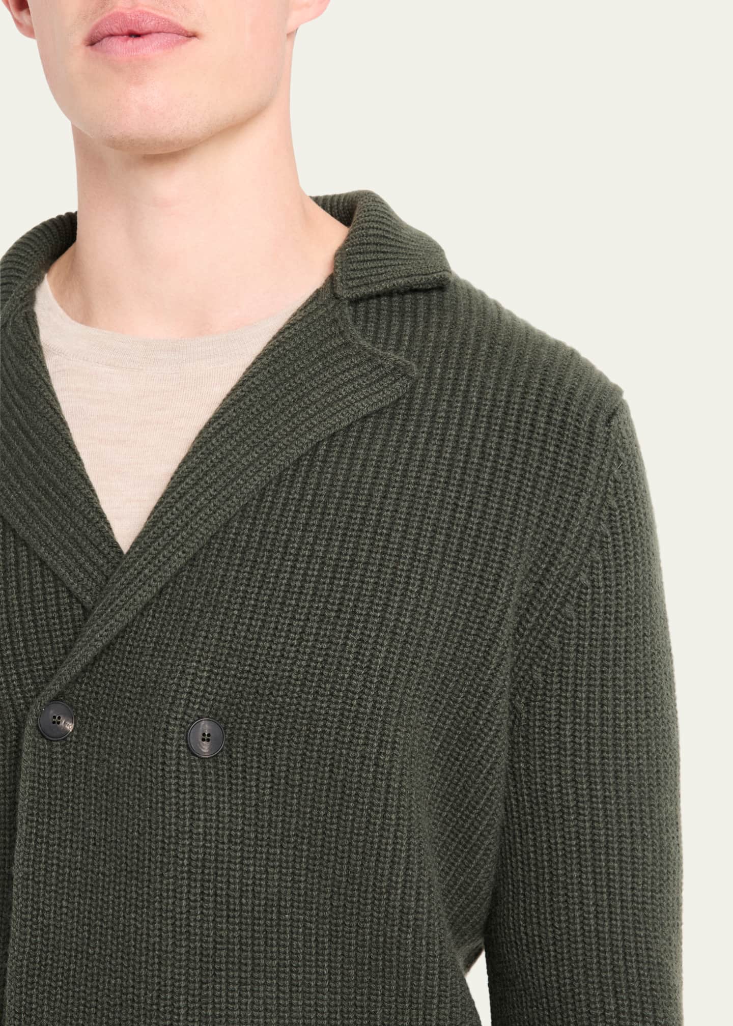 Bergdorf Goodman Men's Cashmere Rib Double-Breasted Jacket Image 5 of 5