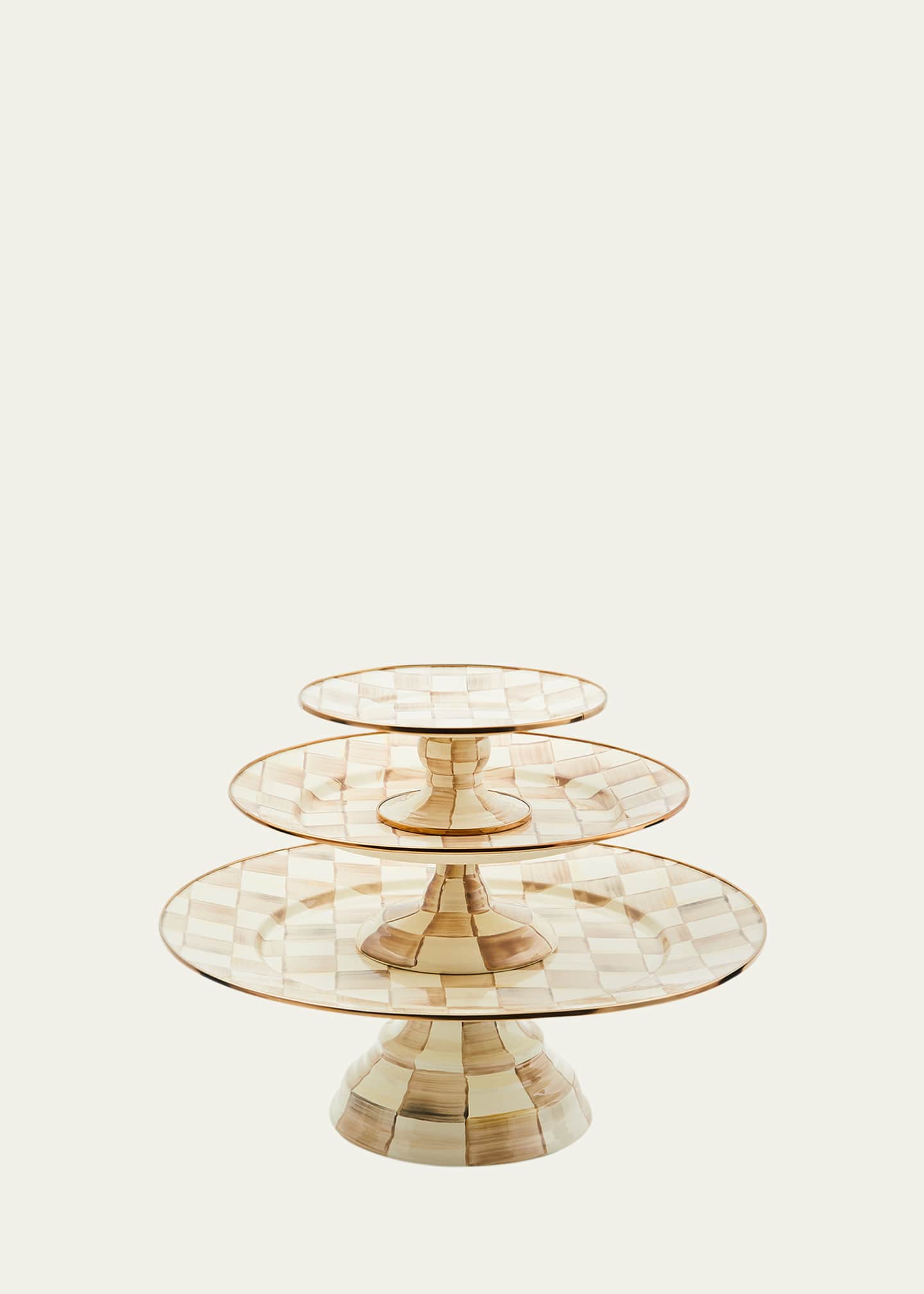 MacKenzie-Childs Mocha Check Mini Pedestal Platter - Bergdorf Goodman