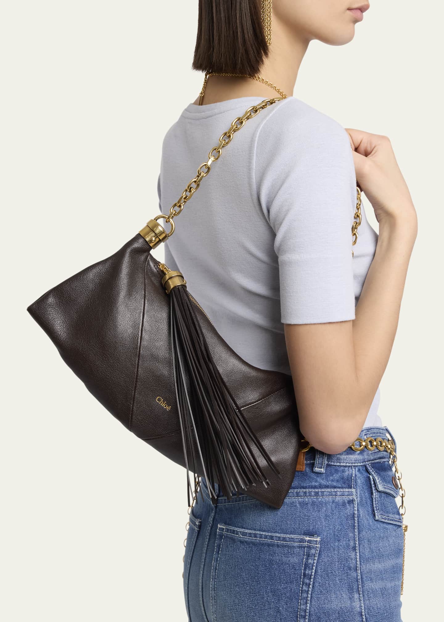 Chloe Small Foulard Tassel Shoulder Bag in Buffalo Leather Image 2 of 6