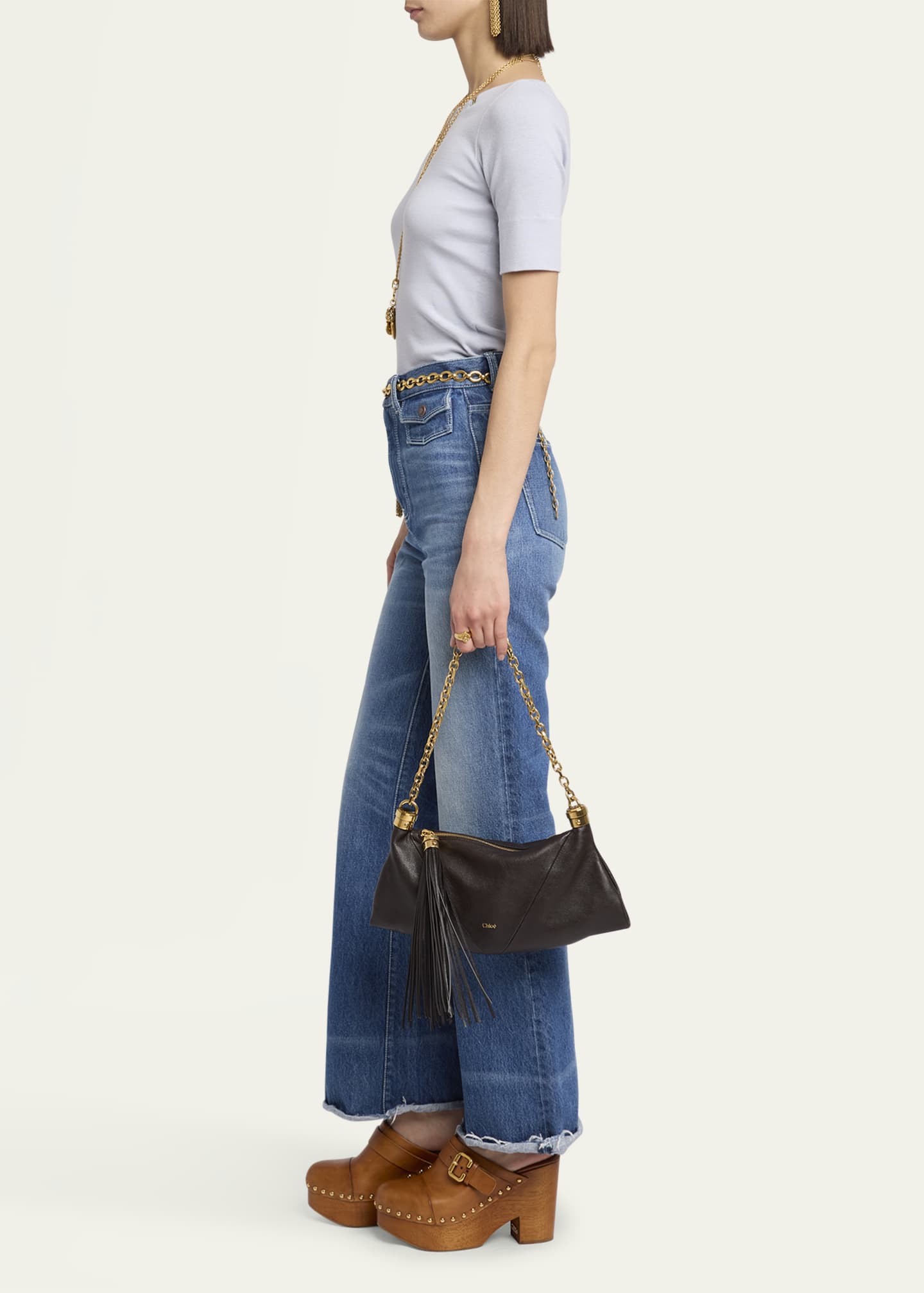 Chloe Small Foulard Tassel Shoulder Bag in Buffalo Leather Image 5 of 6