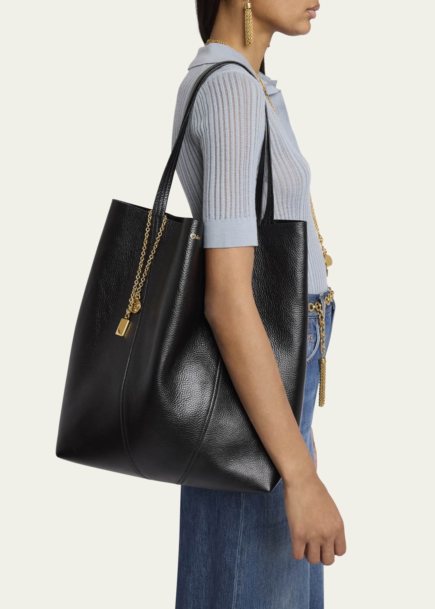 Chloe Spin North-South Tote Bag in Leather Image 2 of 6