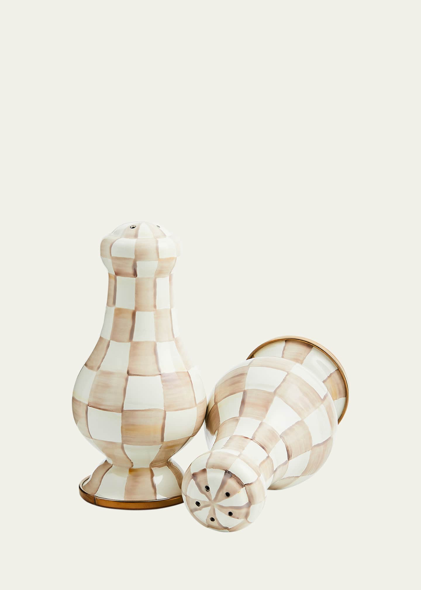 MacKenzie-Childs Mocha Check Large Salt & Pepper Shakers Image 2 of 3