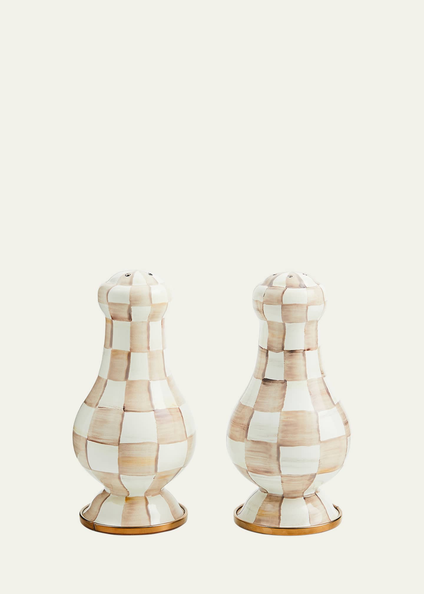 MacKenzie-Childs Mocha Check Large Salt & Pepper Shakers Image 1 of 3