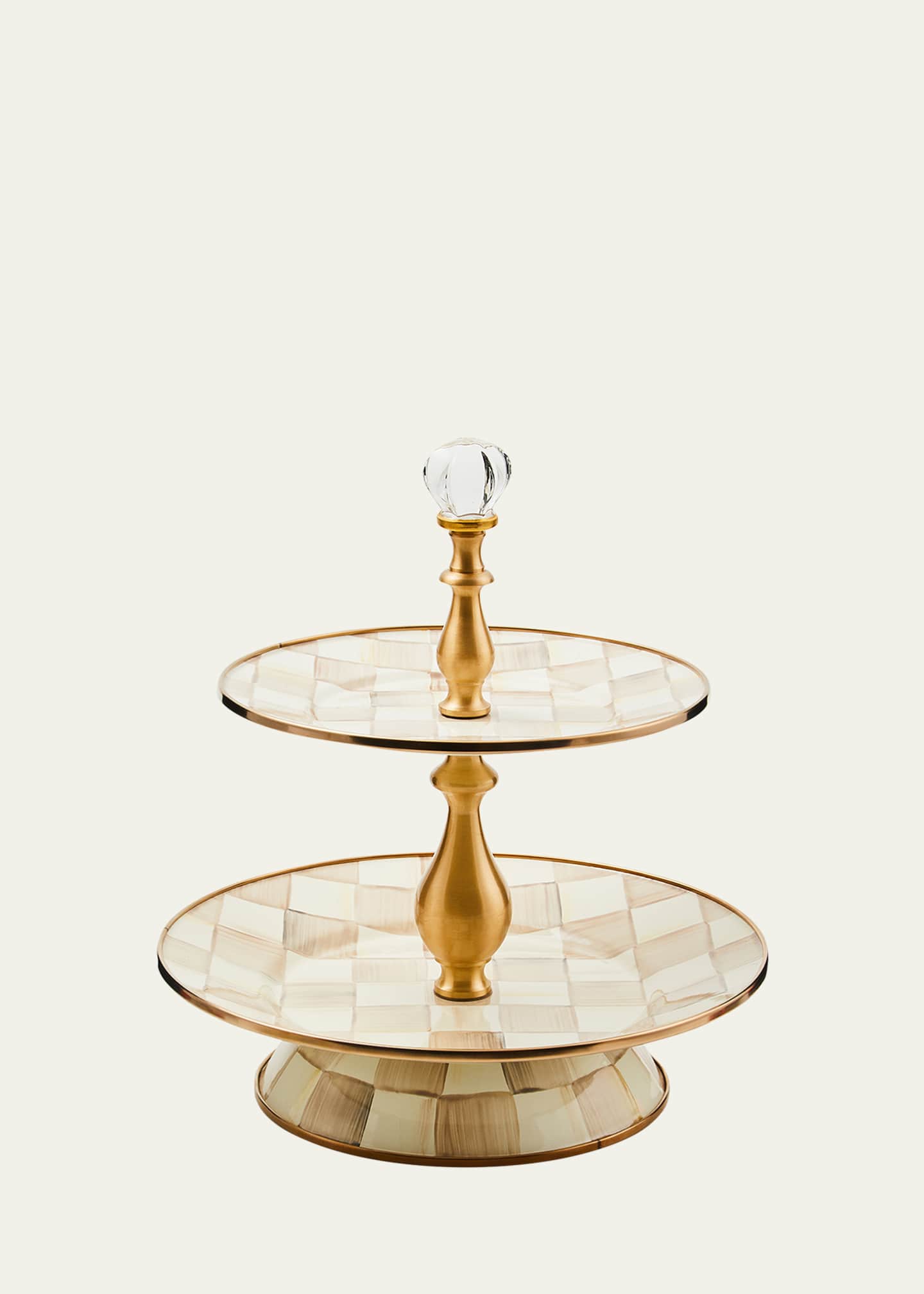 MacKenzie-Childs Mocha Check Two-Tier Sweet Stand Image 1 of 3