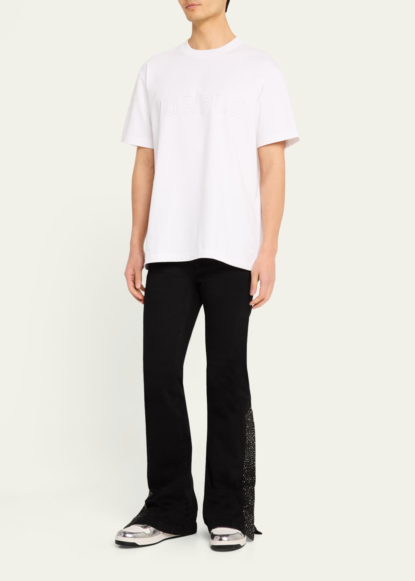 PURPLE Men's Crystal Side-Snap Flare Jeans Image 2 of 5