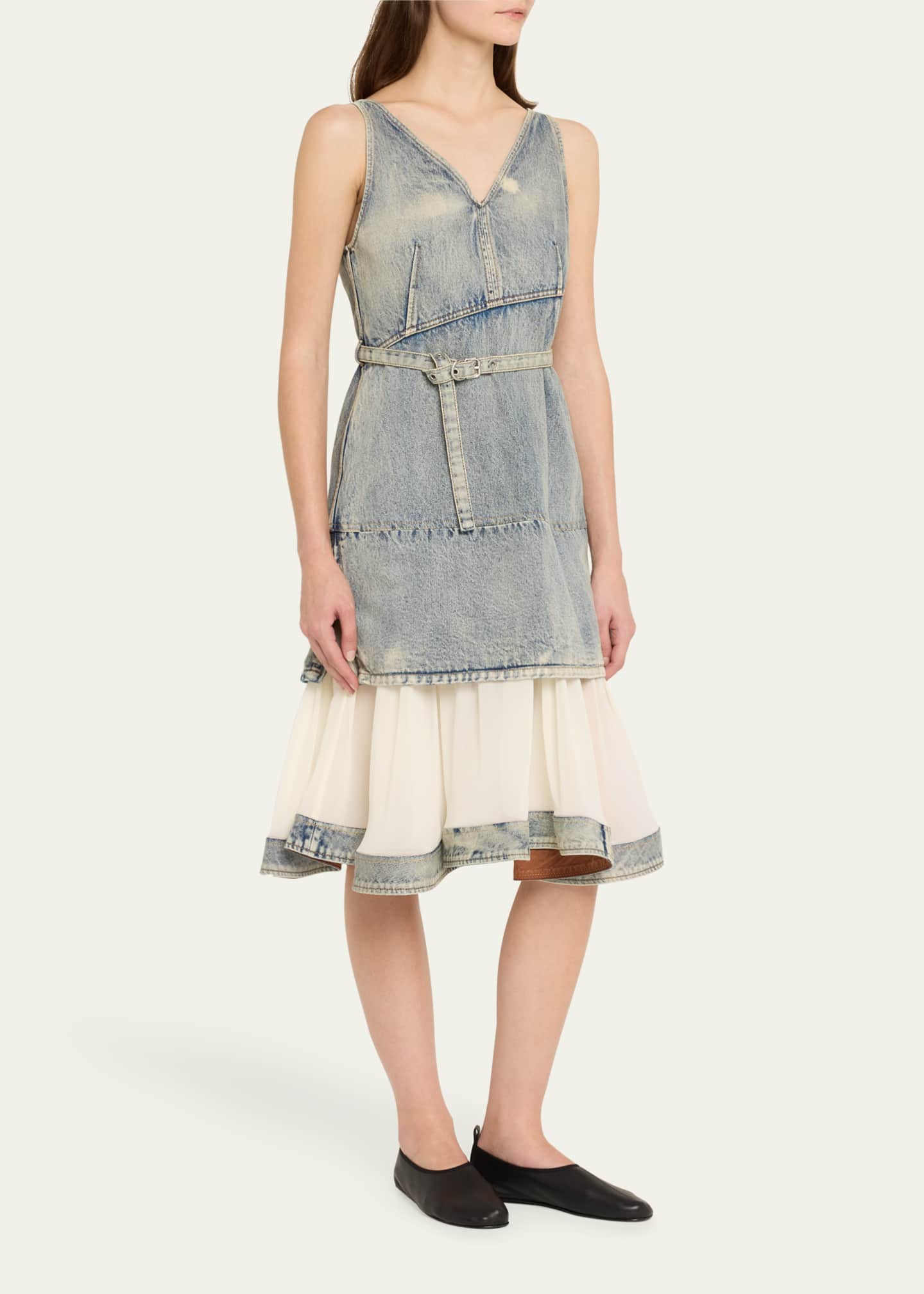 3.1 Phillip Lim Sleeveless Belted Denim Chiffon Combo Dress