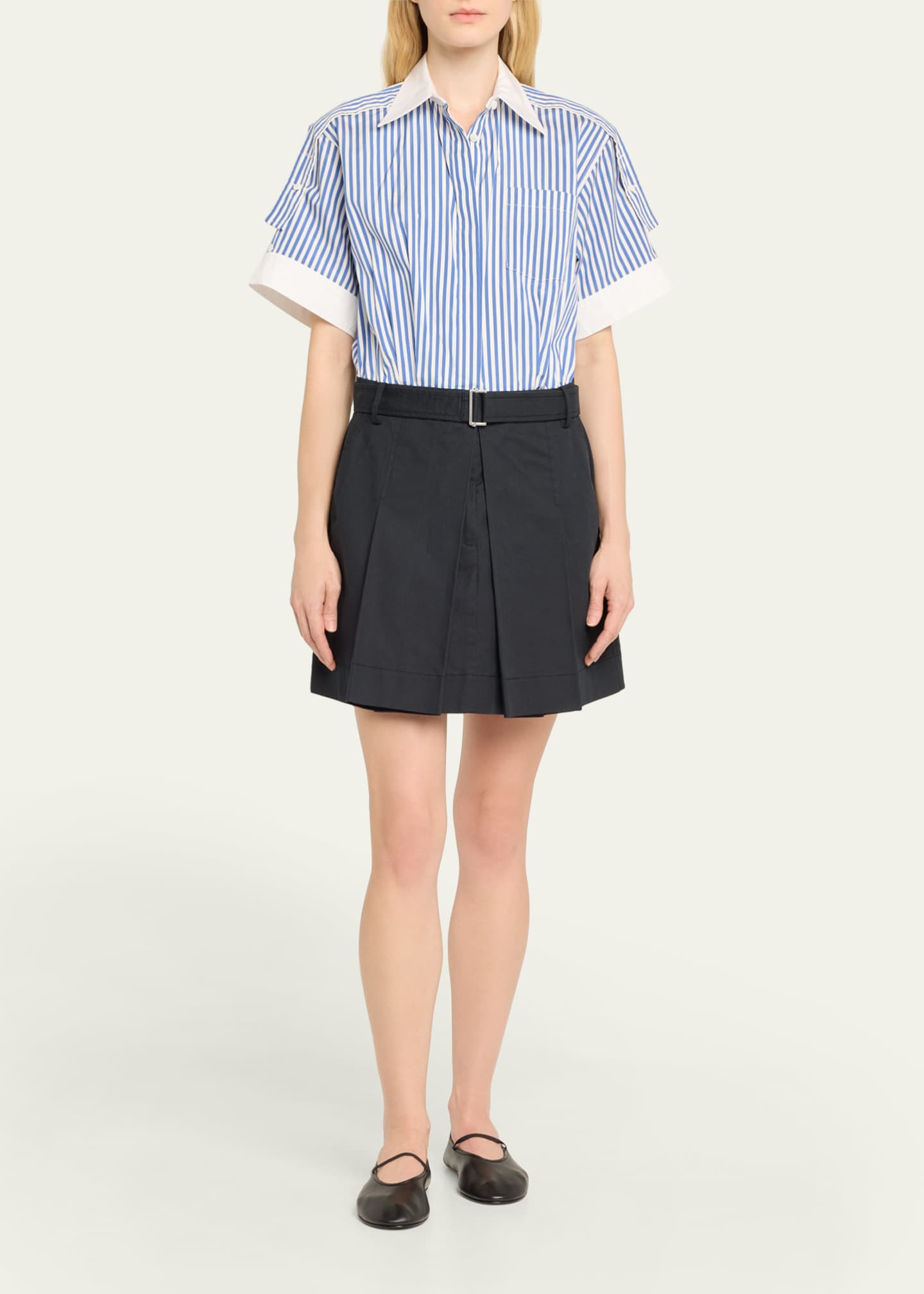 3.1 Phillip Lim Short-Sleeve Combo Mini Shirtdress Image 2 of 5