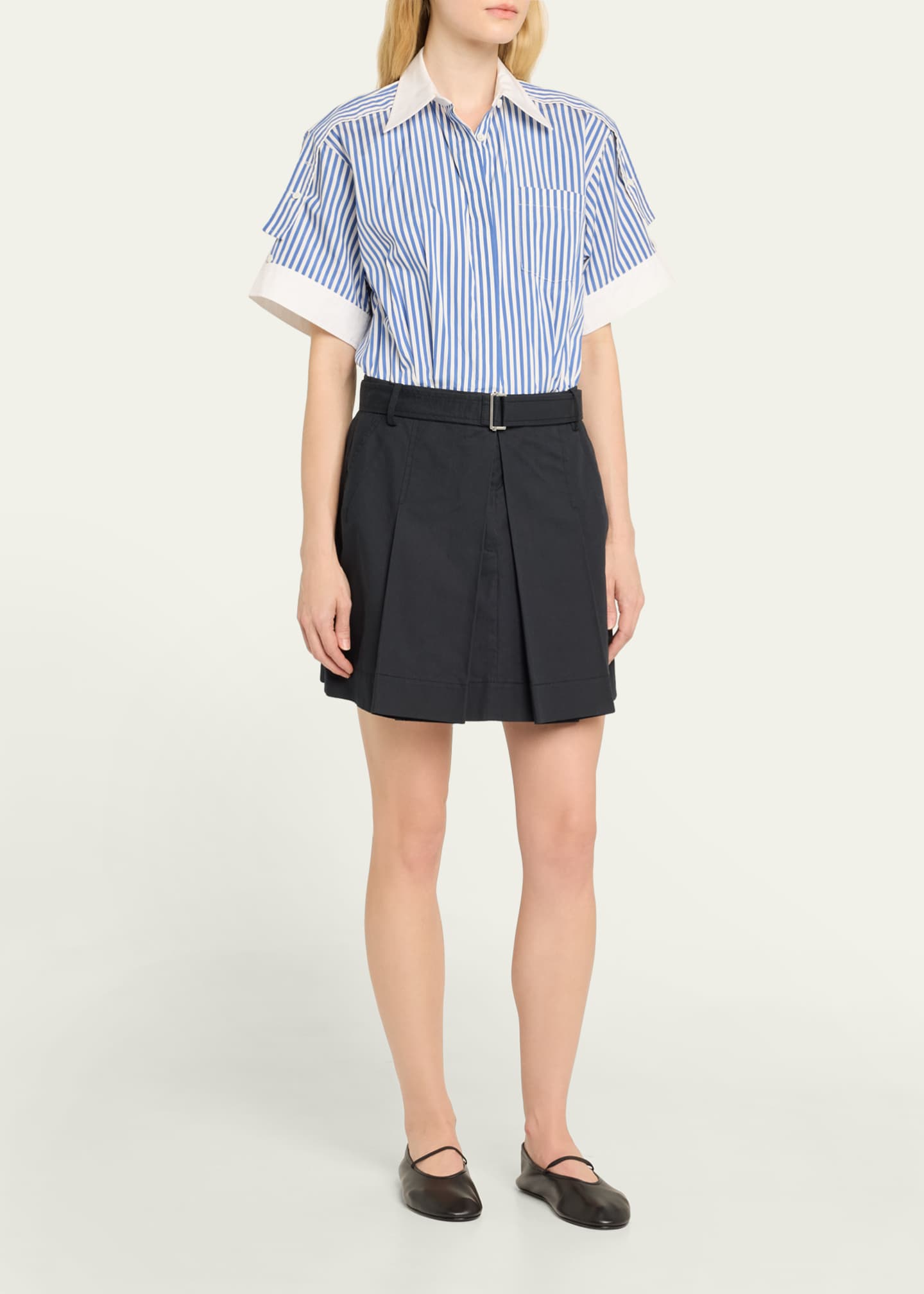3.1 Phillip Lim Short-Sleeve Combo Mini Shirtdress Image 4 of 5