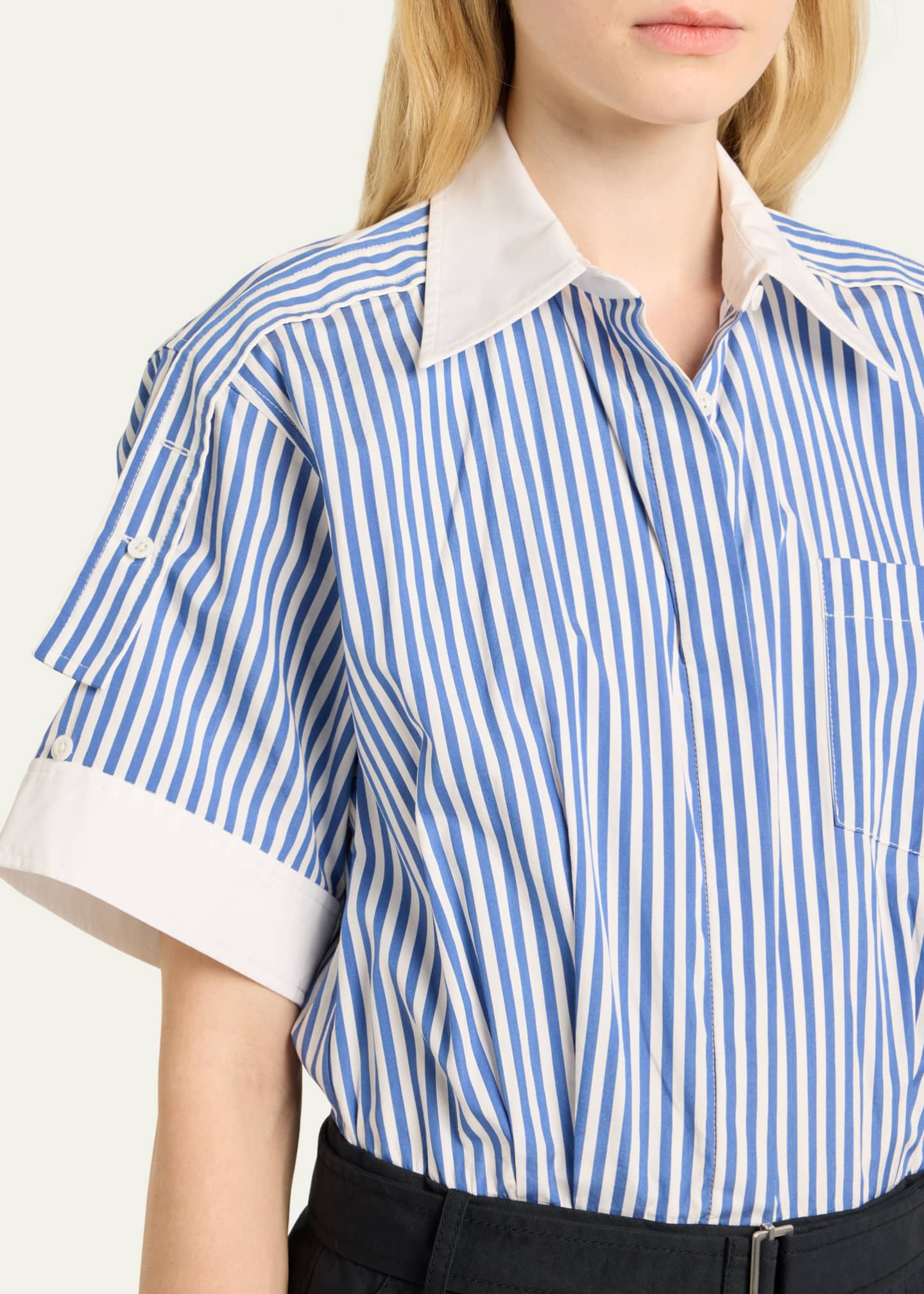 3.1 Phillip Lim Short-Sleeve Combo Mini Shirtdress Image 5 of 5