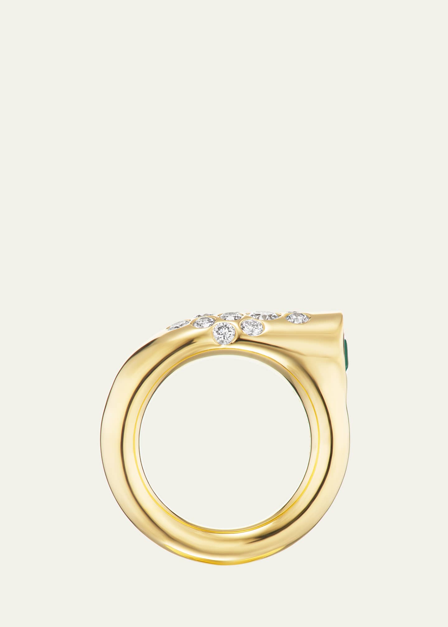 Uniform Object 18K Yellow Gold Small Battery Ring with Diamonds and Asscher-Cut Emerald Image 2 of 2