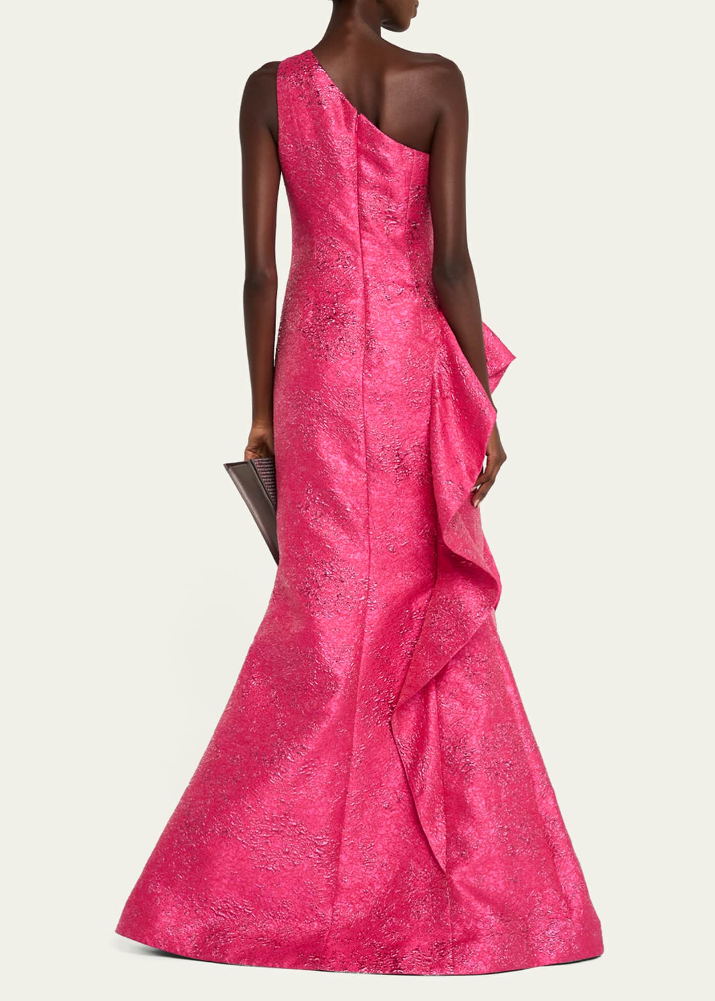 Rickie Freeman for Teri Jon One-Shoulder Metallic Jacquard Trumpet Gown Image 3 of 5